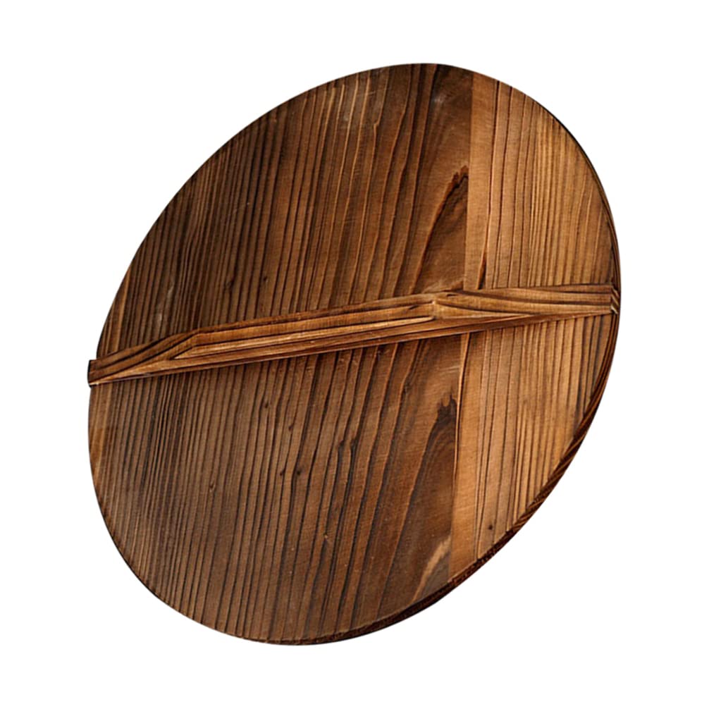 Eringogo Wooden Lid For 12 Inches Cast Iron Wok, Fry Pan, Skillet, Pot, Universal Wood Wok Cover With Handle, Kitchen Tool Acces