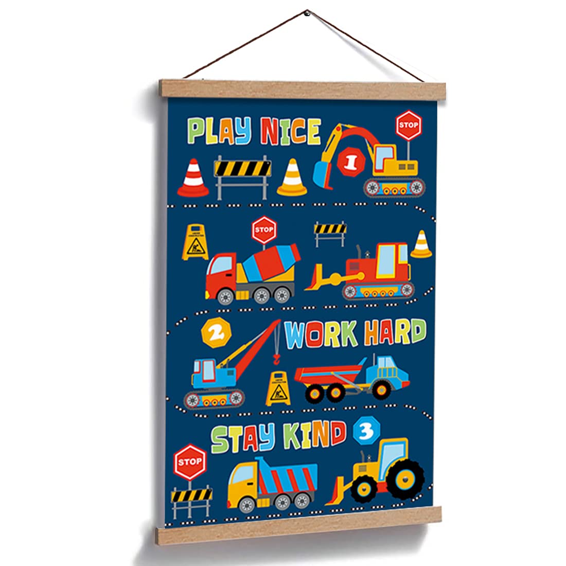Chditb Transport Vehicle Art Print,Construction Magnetic Natural Wood Hanger Frame Poster,Canvas Inspirational Quote-Play Nice,W