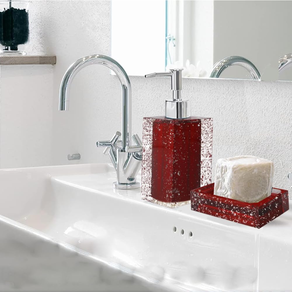 Luant 5-Piece Resin Bathroom Accessory Set With Soap Dish, Dispenser, Toothbrush Holder And Tumbler, Red