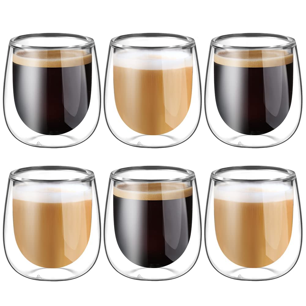 glastal Espresso Cups Set of 6, Double Walled Glass Coffee Cups 4oz, Clear Glass Coffee Cups Insulated Espresso Mug Borosilicate