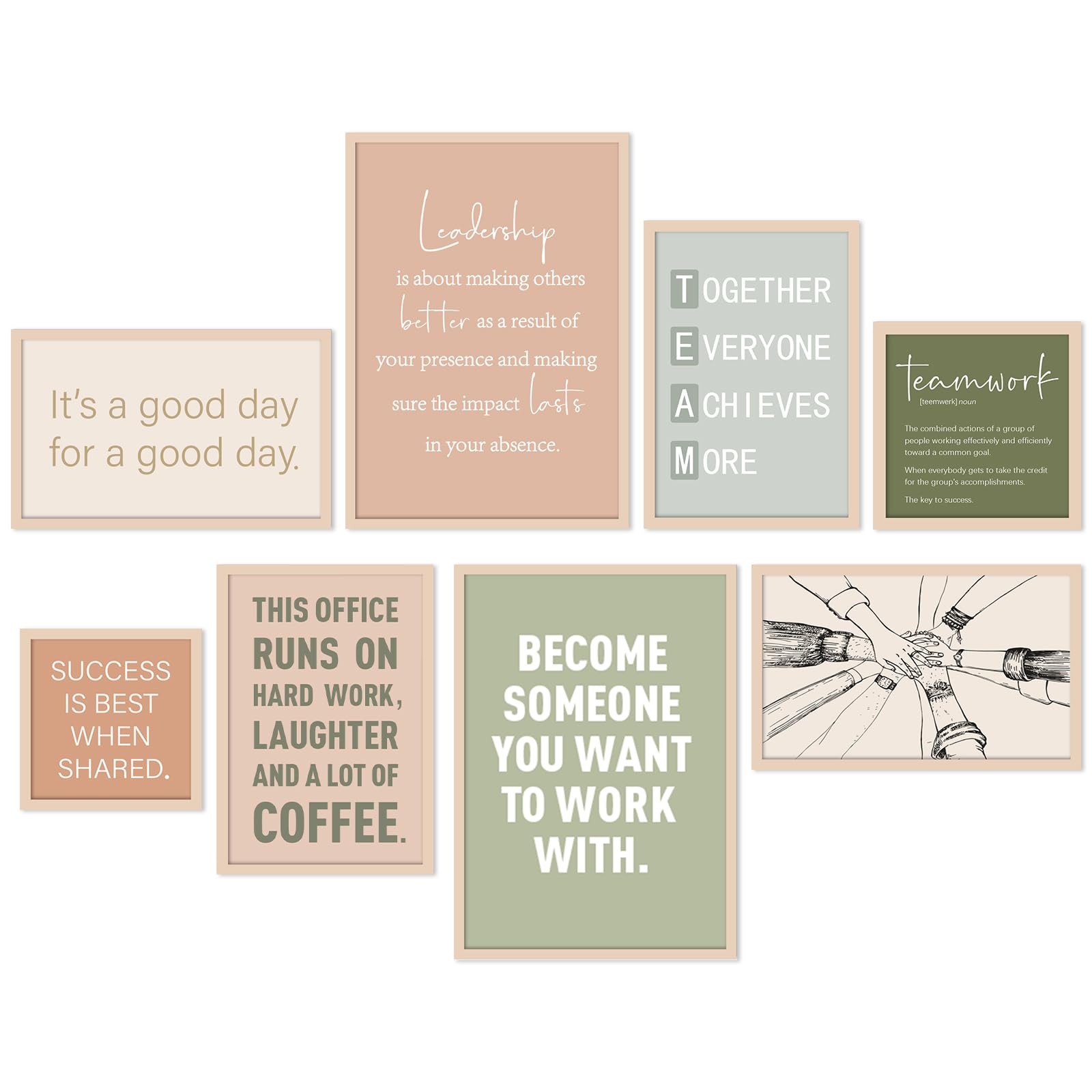 Faccito 8 Set Office Art Inspirational Wall Motivational Teamwork Wooden Framed Art Decor Large Inspiring Positive Quotes Office
