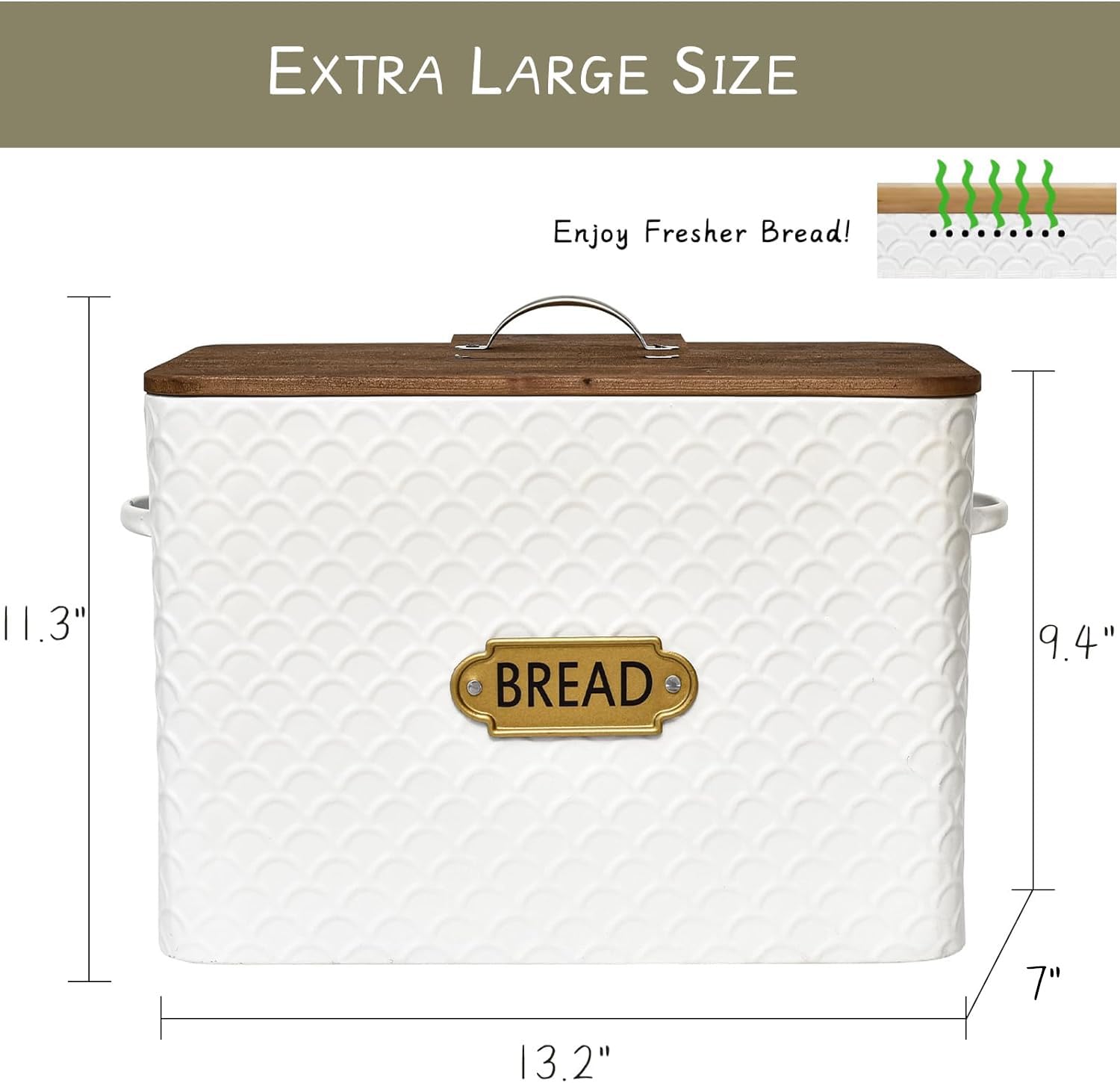 Emax Home Extra Large Space Saving Farmhouse Bread Box With Wood Lid - Holds 2 Loaves - Vertical Breadbox Bread Storage Bin Hold