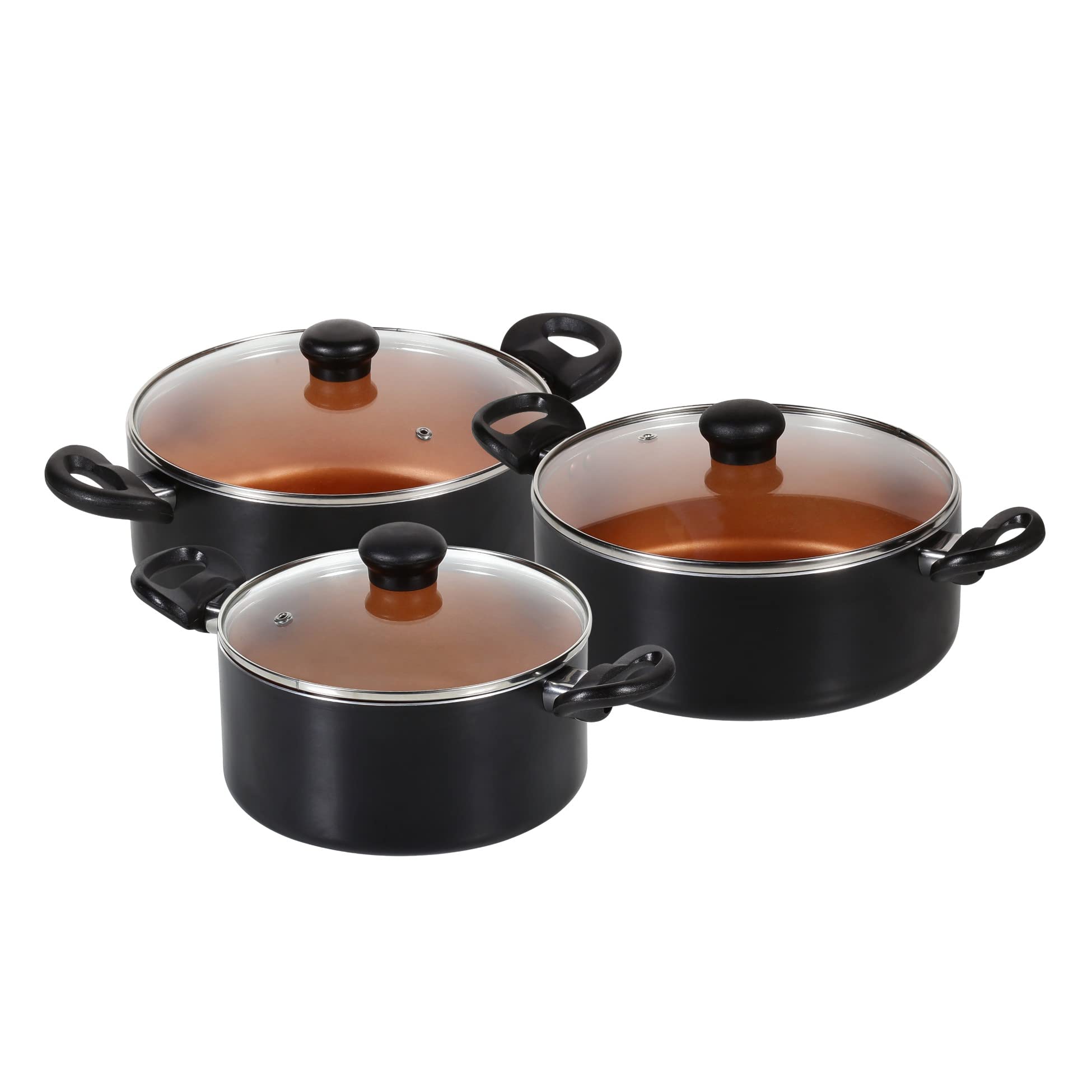 Kreme Deluxe 3Mm Nonstick Induction Bottom Casserole 2.5 Ltr + 3.5 Ltr + 4.5 Ltr Set Of 3 Pcs Black