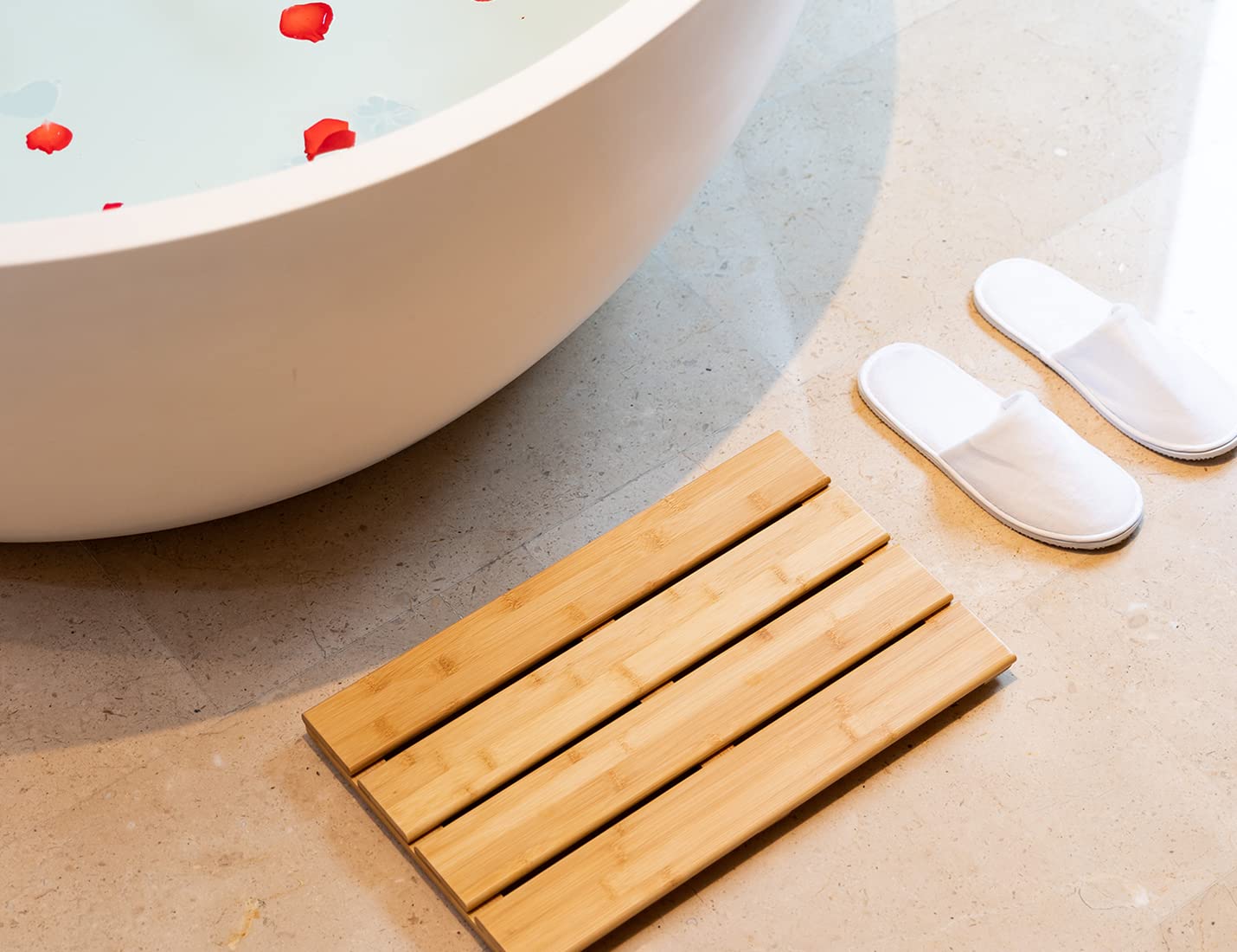 Pelyn Bamboo Wooden Mini Bath Shower Mats For Small Bathroom, Small Bamboo Wood Bathroom Floor Mat, Sturdy And Easy To Clean(15.