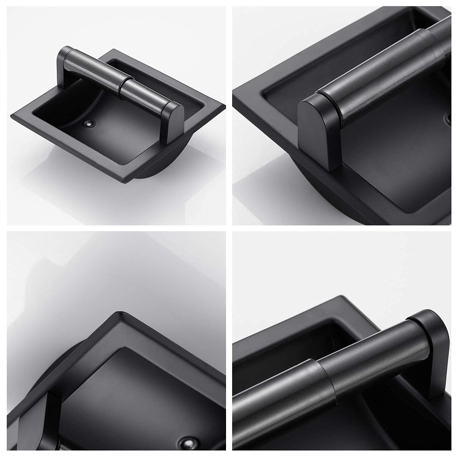 POKIM Matte Black Stainless Steel Recessed Toilet Paper Holder, Model 275, Rear Mount, Bathroom Accessories