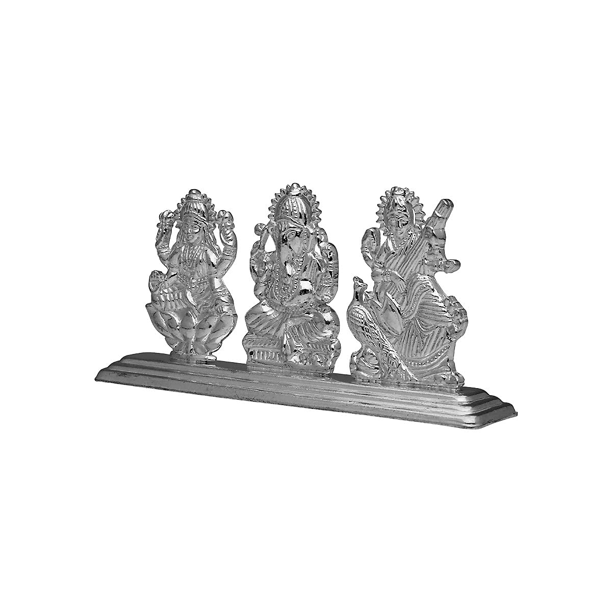 Sri Jagdamba Pearls Lakshmi Ganesh Saraswati Silver Idol For Home And Gifting, 31 Grams