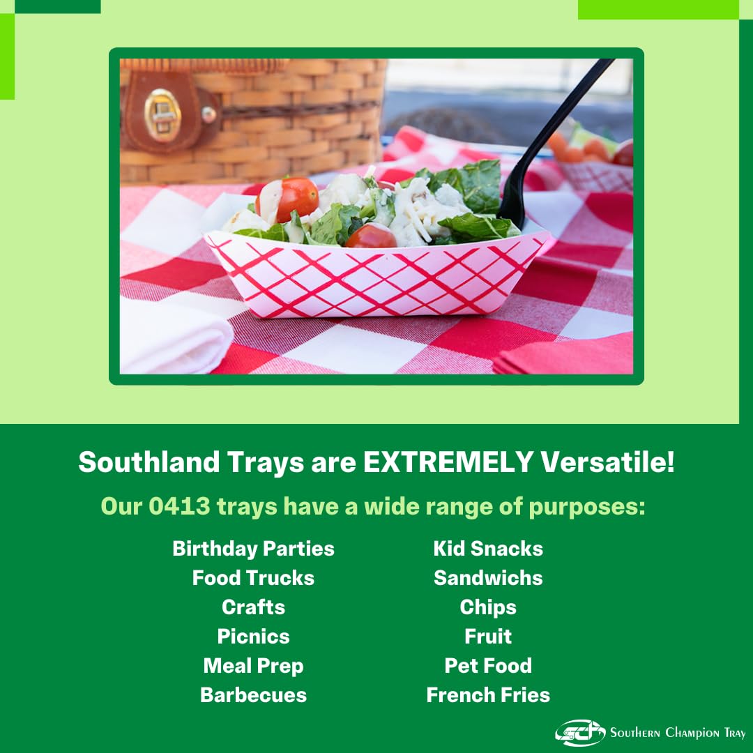 Southern Champion Tray 0413 #100 Southland Paperboard Food Tray, 1 Lb Capacity, Red Check (Case Of 1000)