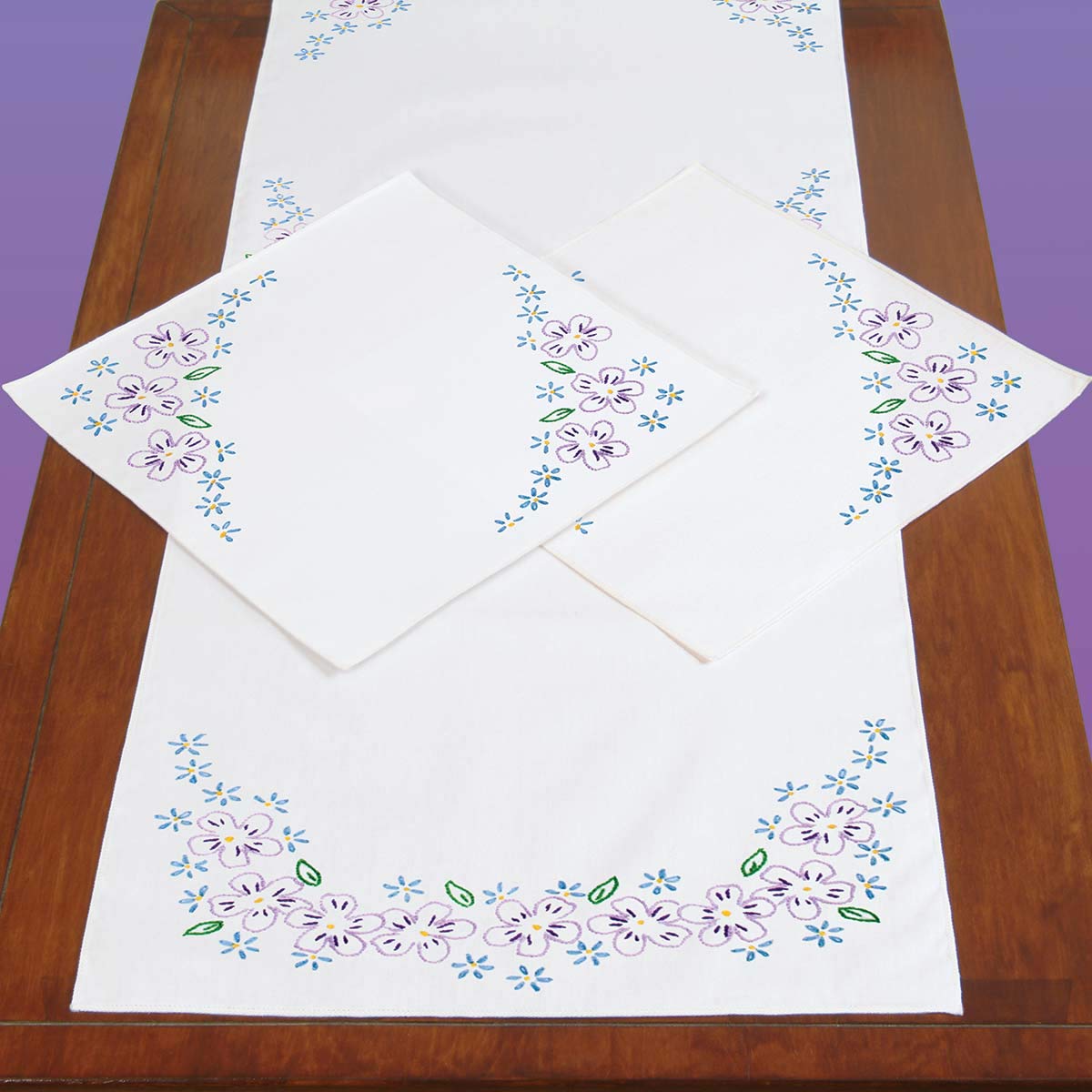 Jack Dempsey Inc Lavender Flowers Scarf Doily, White