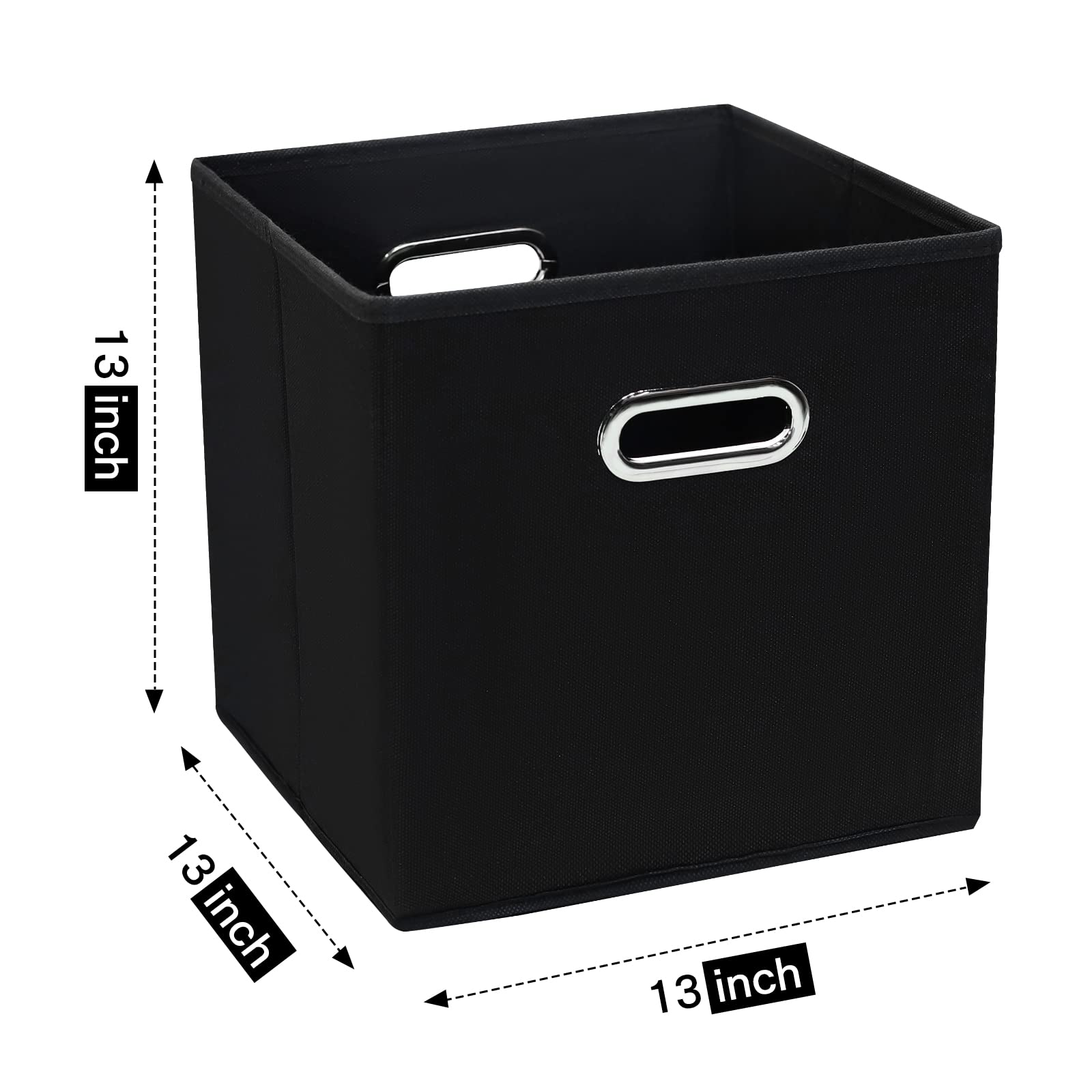 Sevendome Black Fabric Storage Bins,13 Inch Cube Organizer Bins ,Fabric Organizer Bins Foldable Storage Bins Basket With Dual Ha