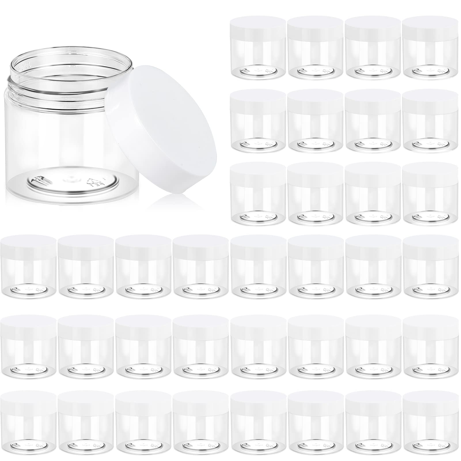 36 Pack 2 Oz Plastic Jars Round Clear Cosmetic Container Jars With White Lids, Eternal Moment Plastic Slime Jars For Lotion, Cre