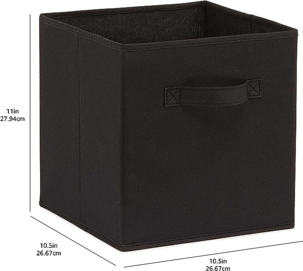 Amazon Basics collapsible Fabric Storage cubes Organizer with Handles  105x105x11  Black - Pack of 6