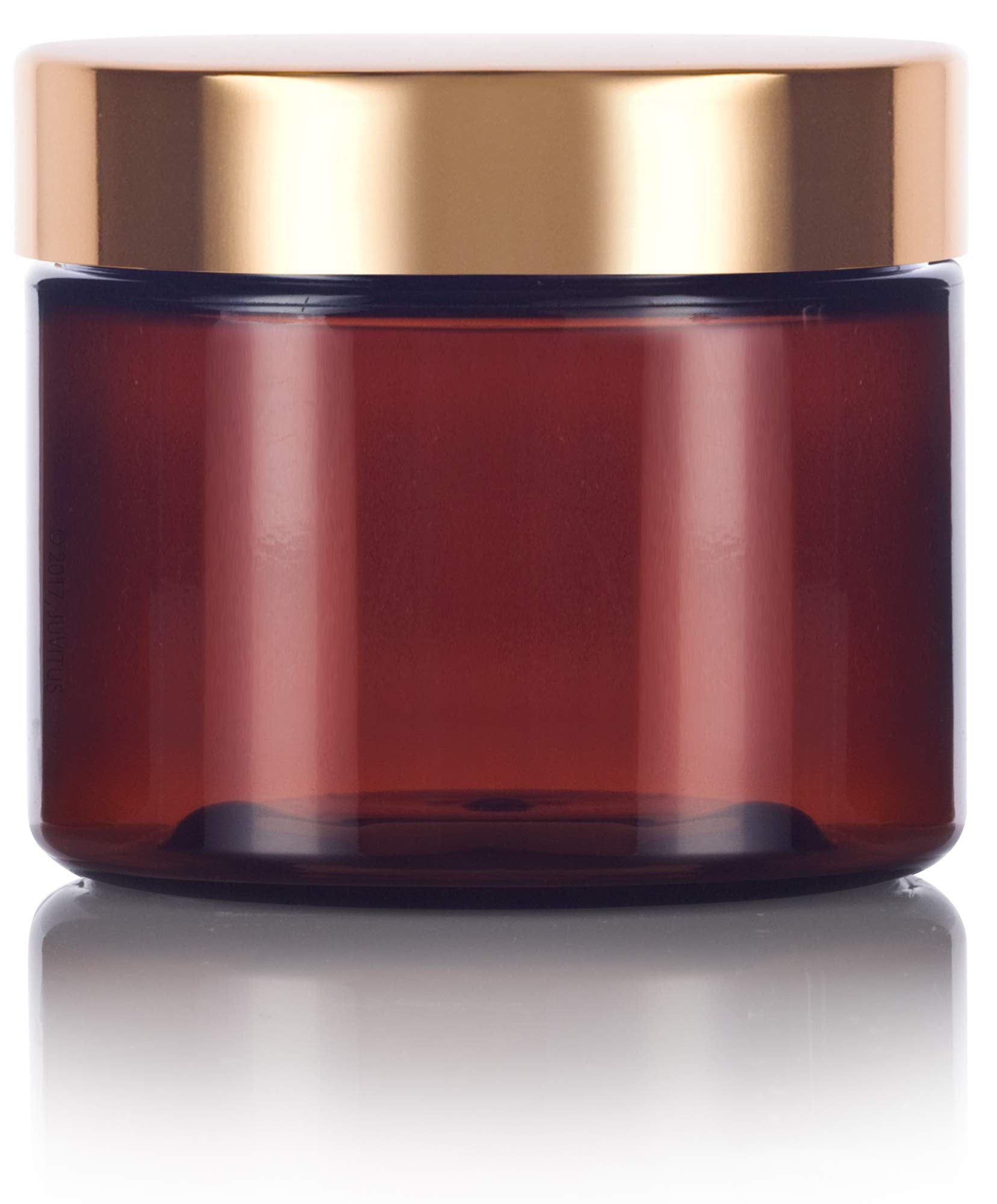 (12 Pack) 6 Oz Amber Pet Plastic Jar With Gold Metal Overshell Lid