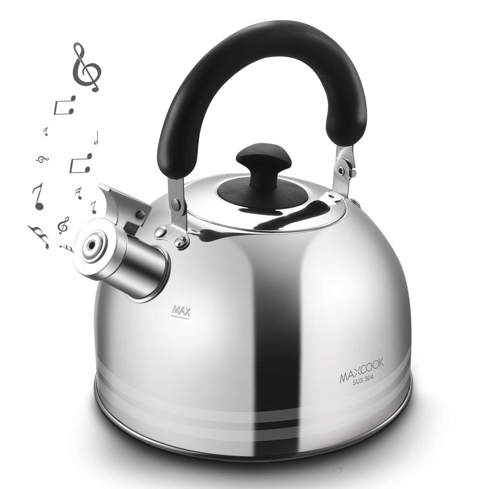 MAXCOOK Whistling Tea Kettle, 3.17 Quart/3L Stainless Steel Tea Pot, Stove Top Tea Kettle,Induction Teakettle with Anti-Heat Han