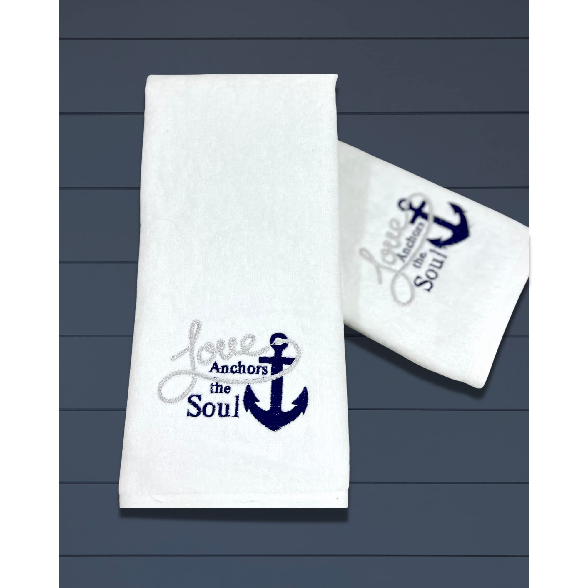 Serafina Home Nautical Ocean Guest Hand Towels: Coastal Love Anchors The Soul, 2 Piece Soft Absorbent