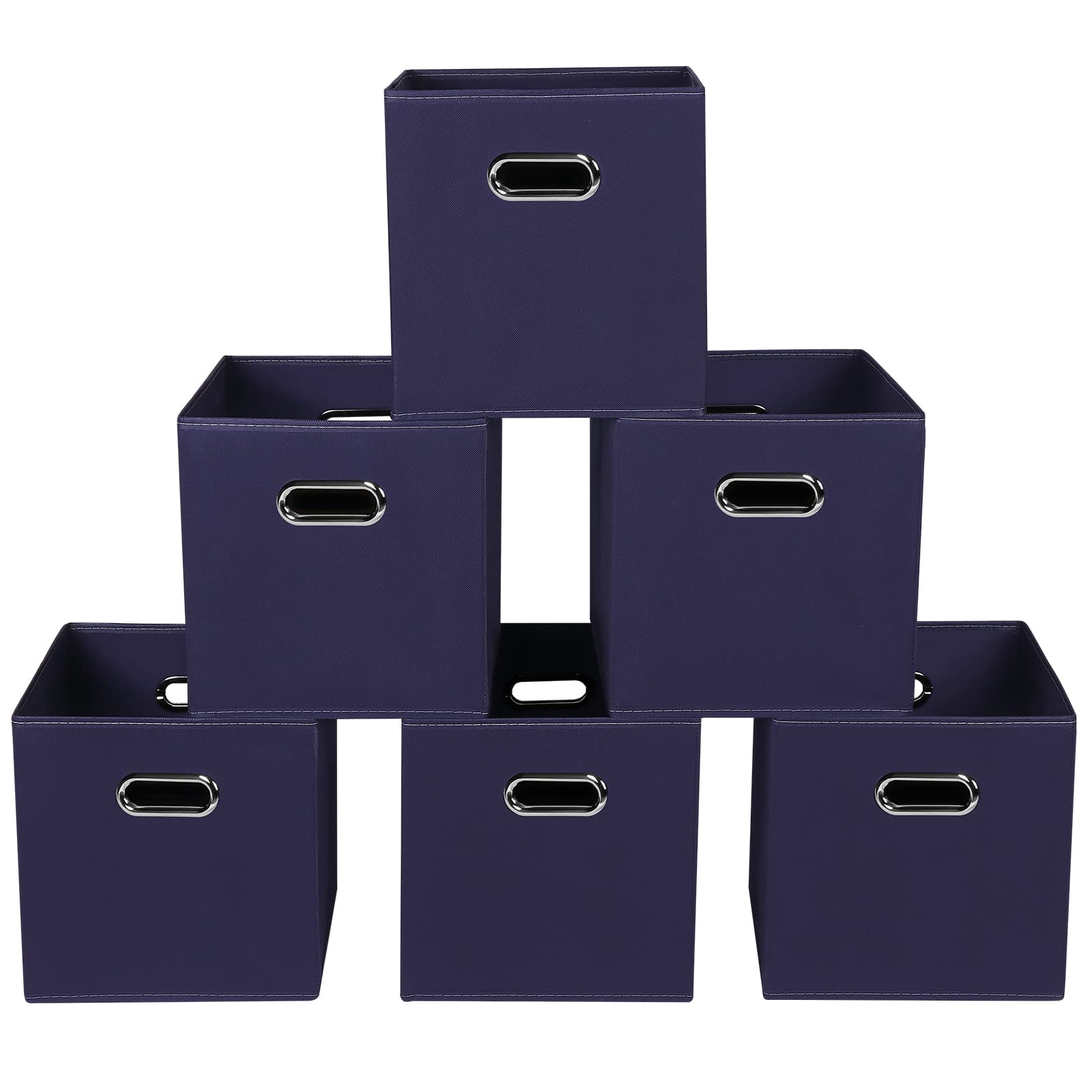 Yunkeeper Navy Blue Fabric Storage Bins, 11X11X11, Set Of 6, Foldable Cube Bins For Cloth Or Accessory Storage