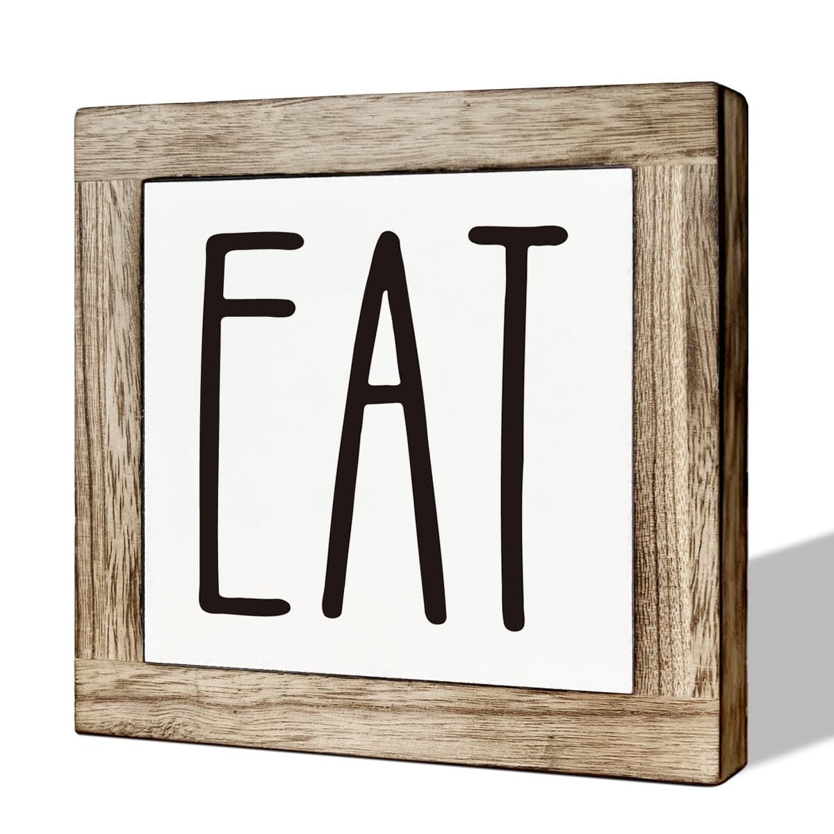Eat Sign Decor, Wooden Box Signs for Home Decor, Rustic Eat Wood Sign, Farmhouse Kitchen Decoration for Shelf, Kitchen Wooden Bl