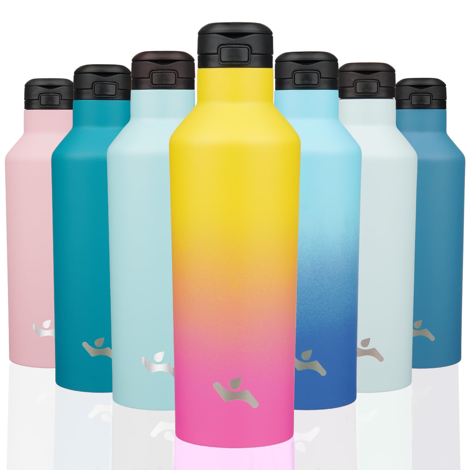 Insulated Water Bottle with Straw,25 OZ Double Wall Vacuum Stainless Steel Water Flask with 2 Lids,Rainbow