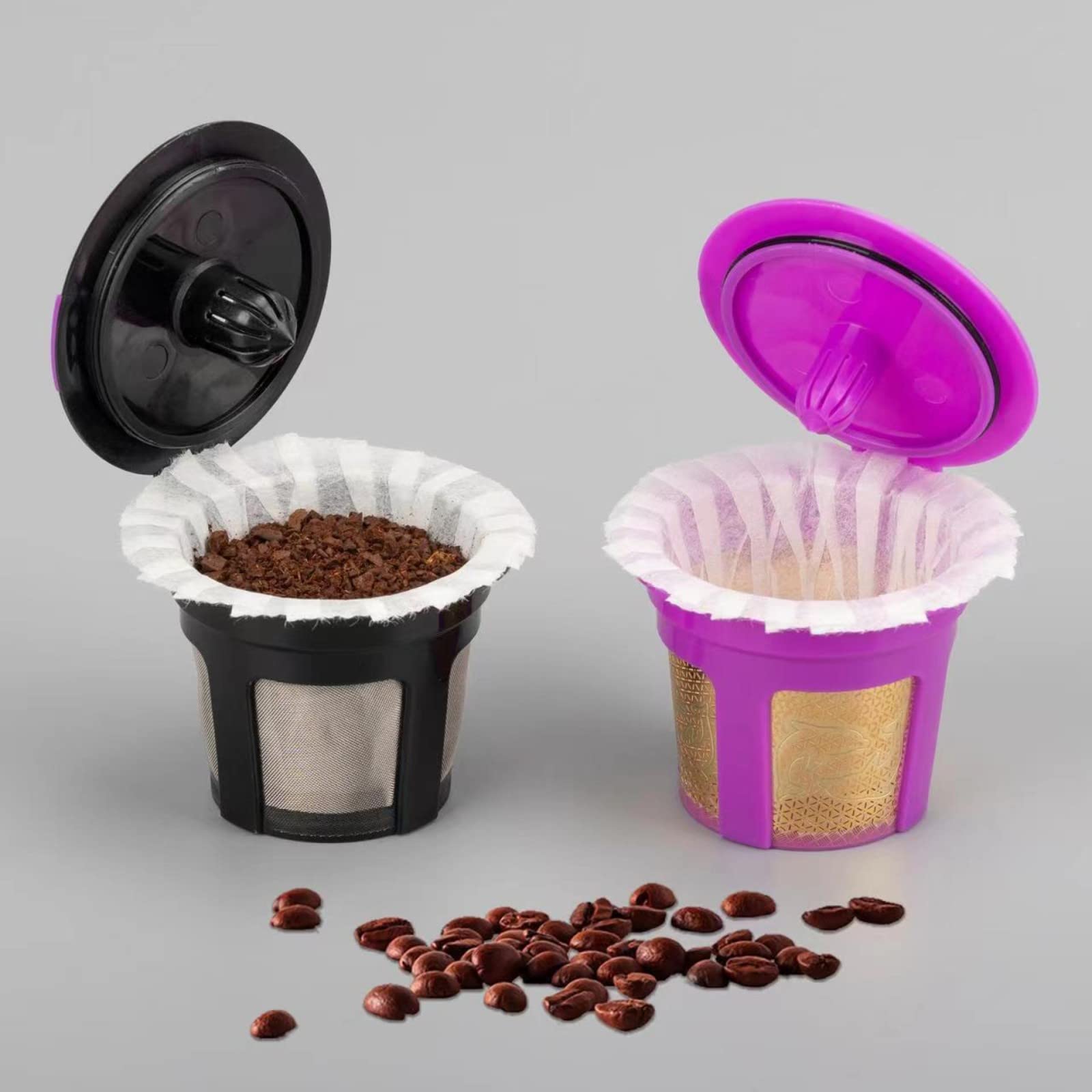 2 Pack Reusable K Cups With 200 Count Disposable Coffee Coffee Paper Filter Compatible With Keurig Single Serve 1.0 And 2.0, Fit