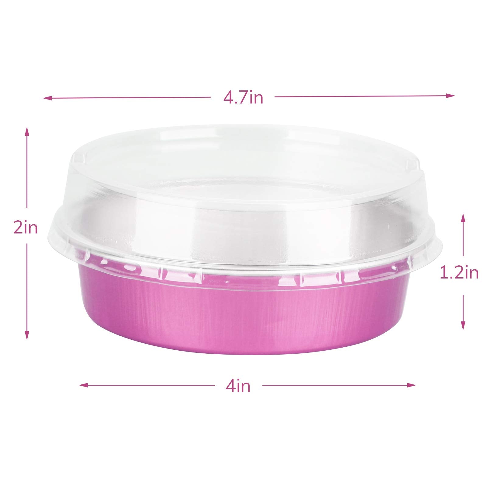 Beasea Mini Pie Pans With Lids, 4 Inch 50 Pack Disposable Mini Pie Tins Tart Pans, 8 Oz Pink Aluminum Pie Pan Tin Tart Pans Roun