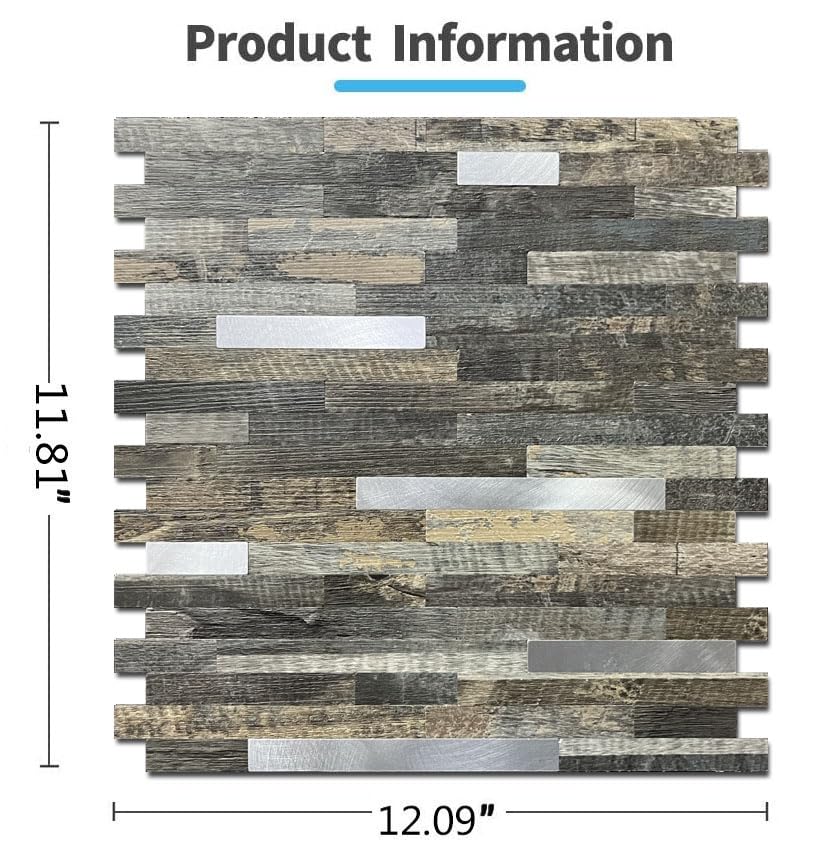 weimeisc 20-Sheet Peel and Stick Backsplash Tile, PVC Mixed Metal Stick on Backsplash Tiles for Kitchen (Green Wood Grain + Silv