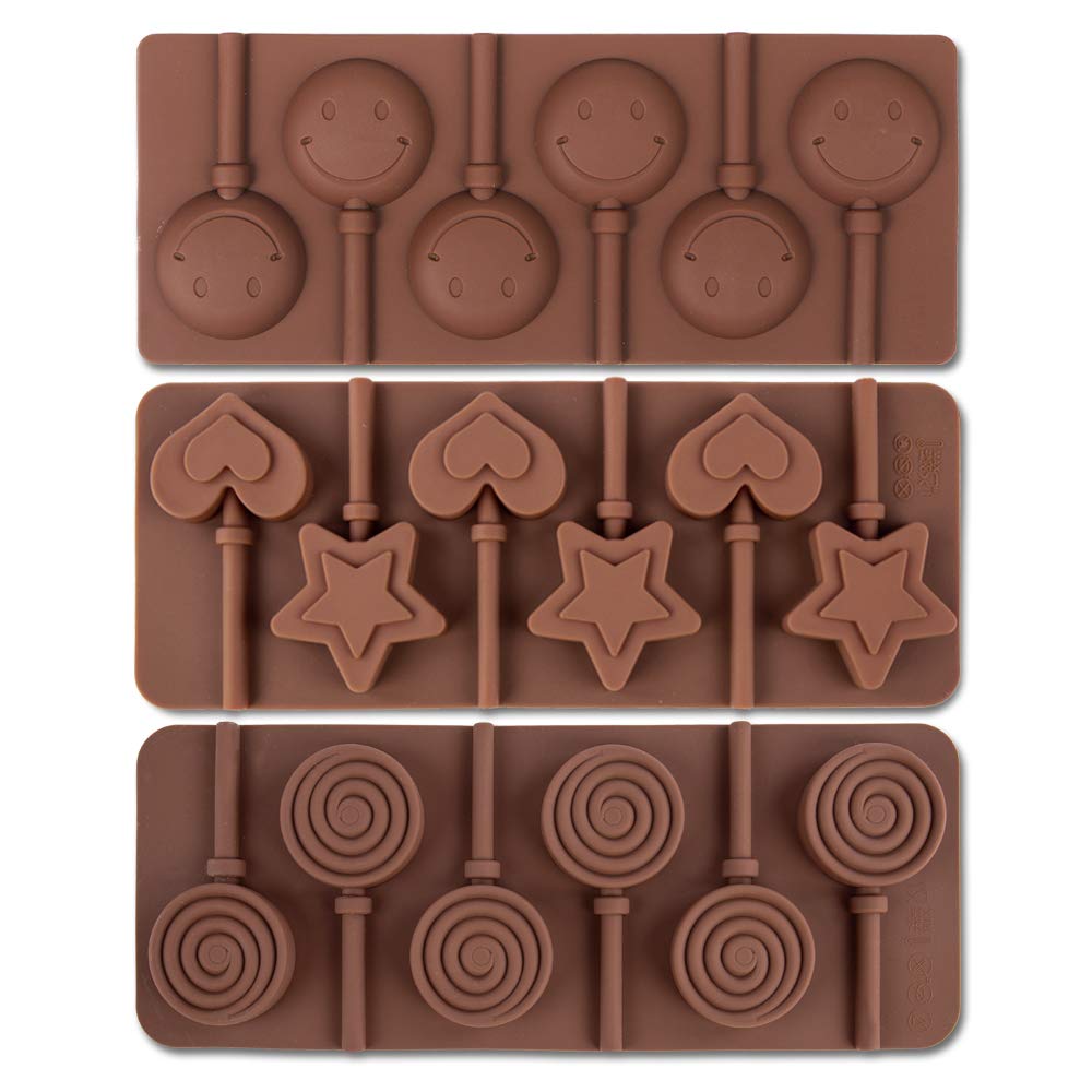 Cozihom 6 Cavity Silicone Lollipop Mold, Candy Mold, Christmas Candy Mold, Typical Round, Stars & Hearts, Bowknots, Christmas, S
