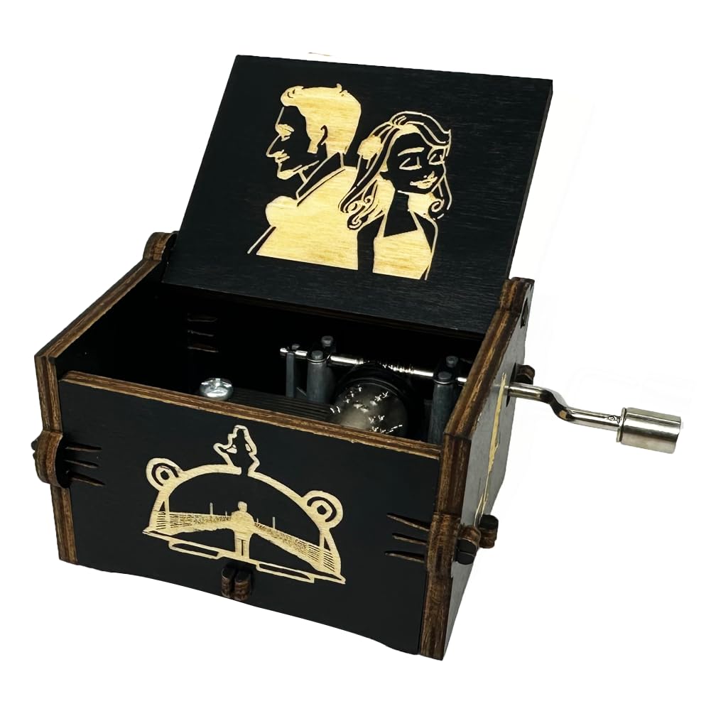 Lalaland Music Box Hand Crank Musical Box Carved Wooden,Play (Lalaland Theme, Black)