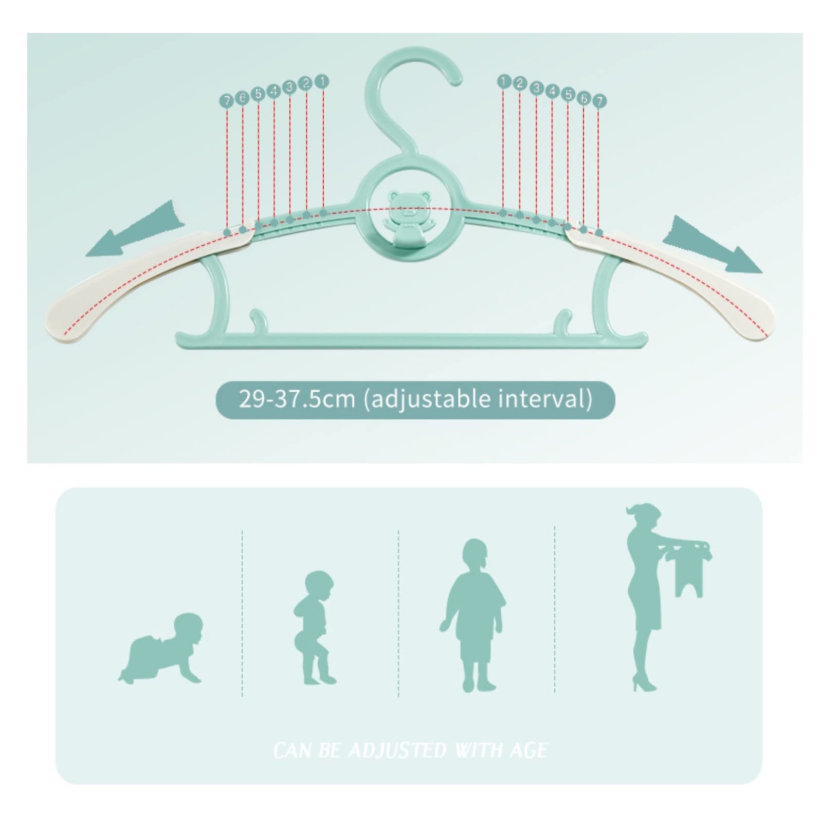 HGYZE Baby Nursery Closet Hangers  Ultra-Thin Non-Slip and Extendable Laundry Infant Pant Hanger for Newborn Clothes -20pcs Green Gifts- Adjustable Children Coat Hanger for Girl Boy Toddler Kids Child