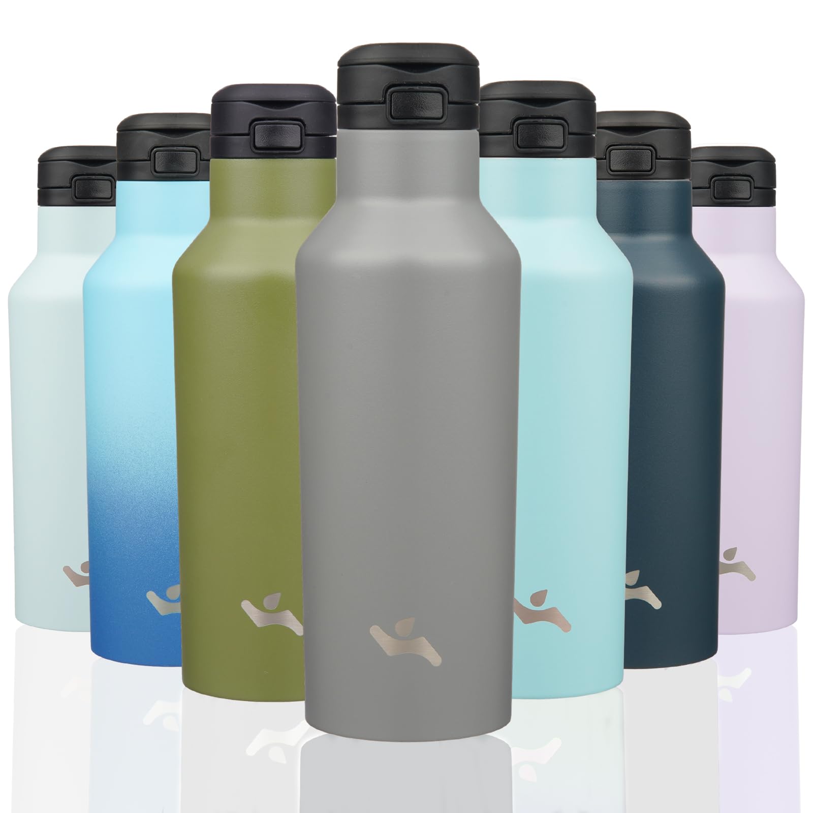 Insulated Water Bottle with Straw,17 OZ Double Wall Vacuum Stainless Steel Water Flask with 2 Lids,Grey