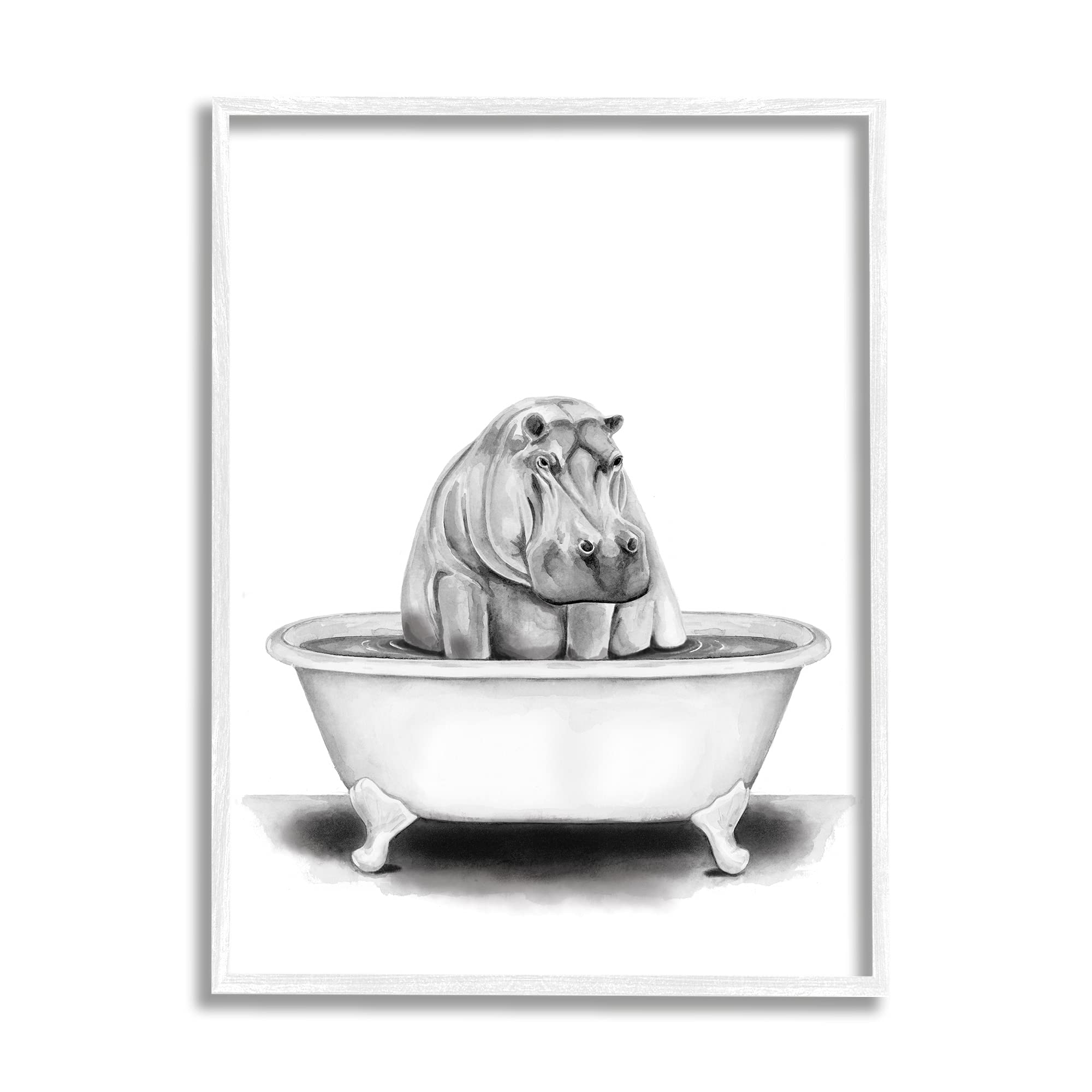 Stupell Industries Hippo In A Tub Funny Animal Bathroom Drawing, Black, 11 X 14, (Aa-185_Wfr_11X14)