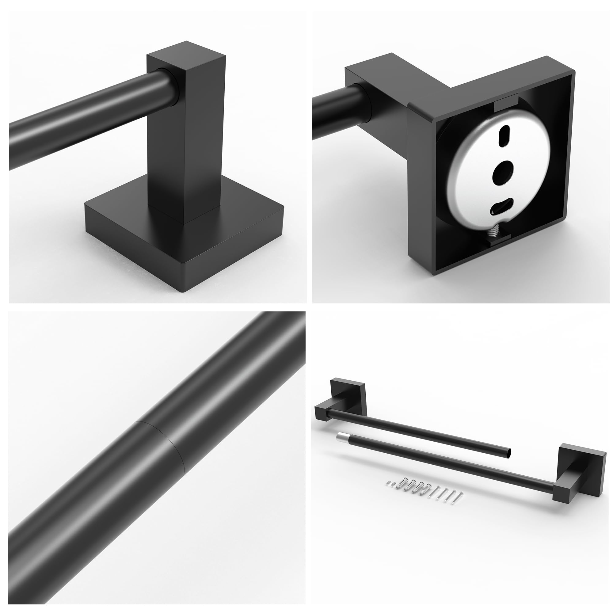 Ruacq Matte Black 21 Inch Single Towel Bar Square Bath Towel Holders Bathroom Towel Rack Sus304 Stainless Steel Modern Wall Moun