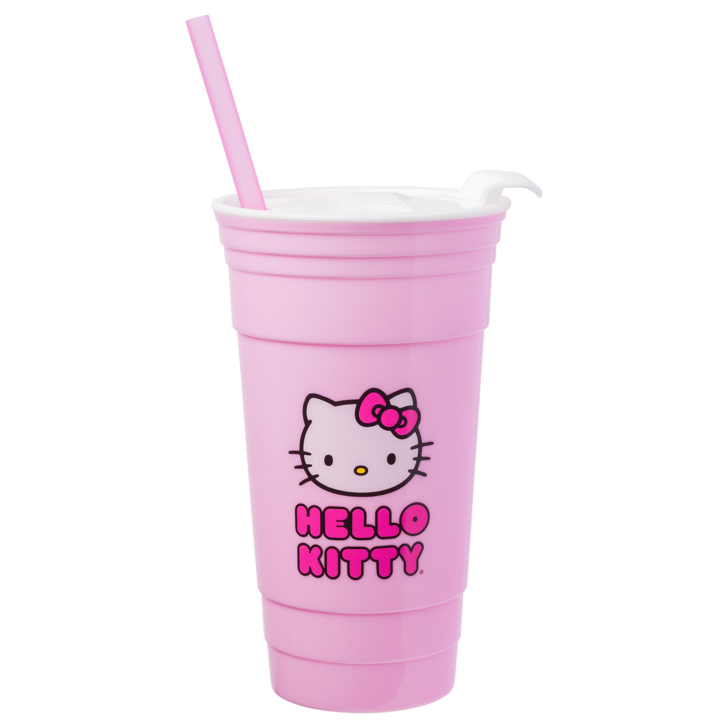 Silver Buffalo Hello Kitty Face Logo Plastic Tumbler With Lid And Straw, 32 Ounces