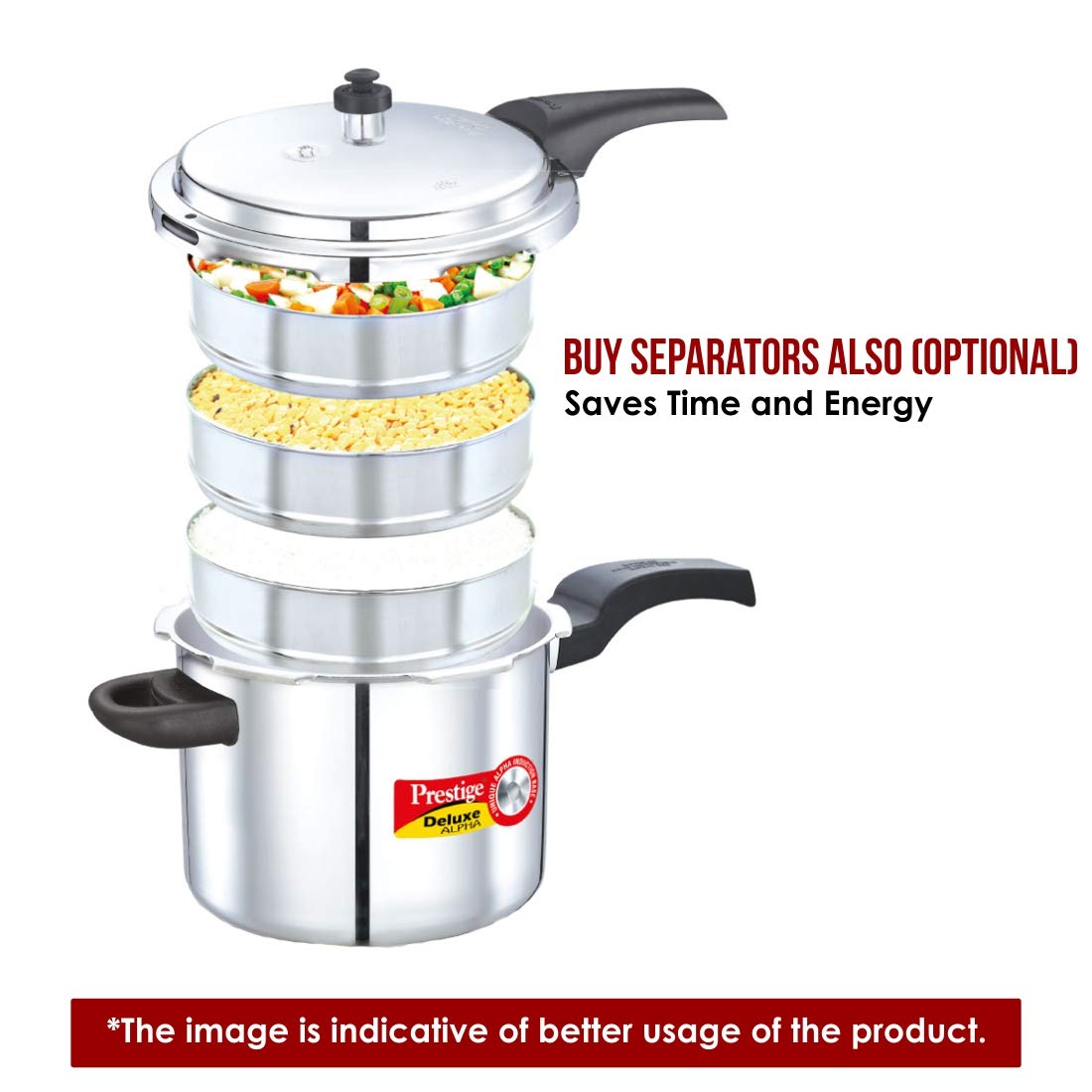 Prestige 3L Alpha Deluxe Stainless Steel Pressure Cooker, Induction Base, Silver, Model PRDA3