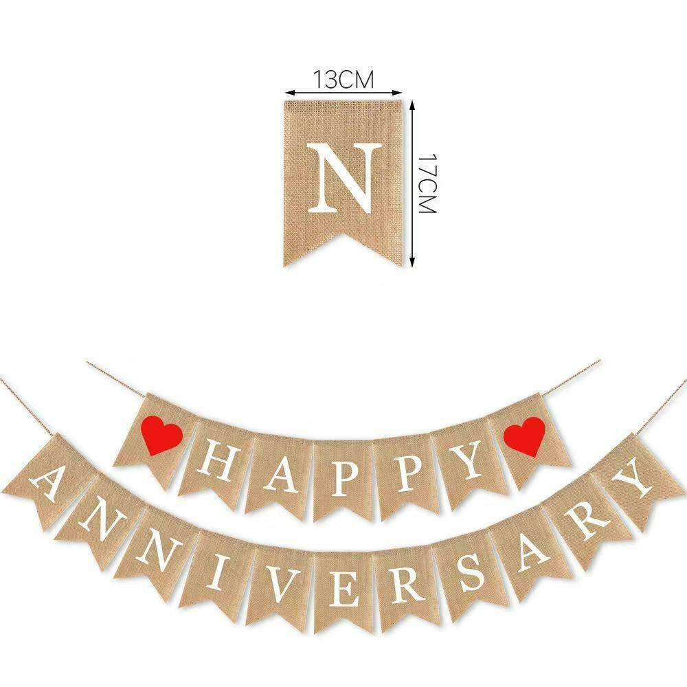 Swyoun Burlap Happy Anniversary Banner Party Bunting Garland Wedding Decoration Supplies