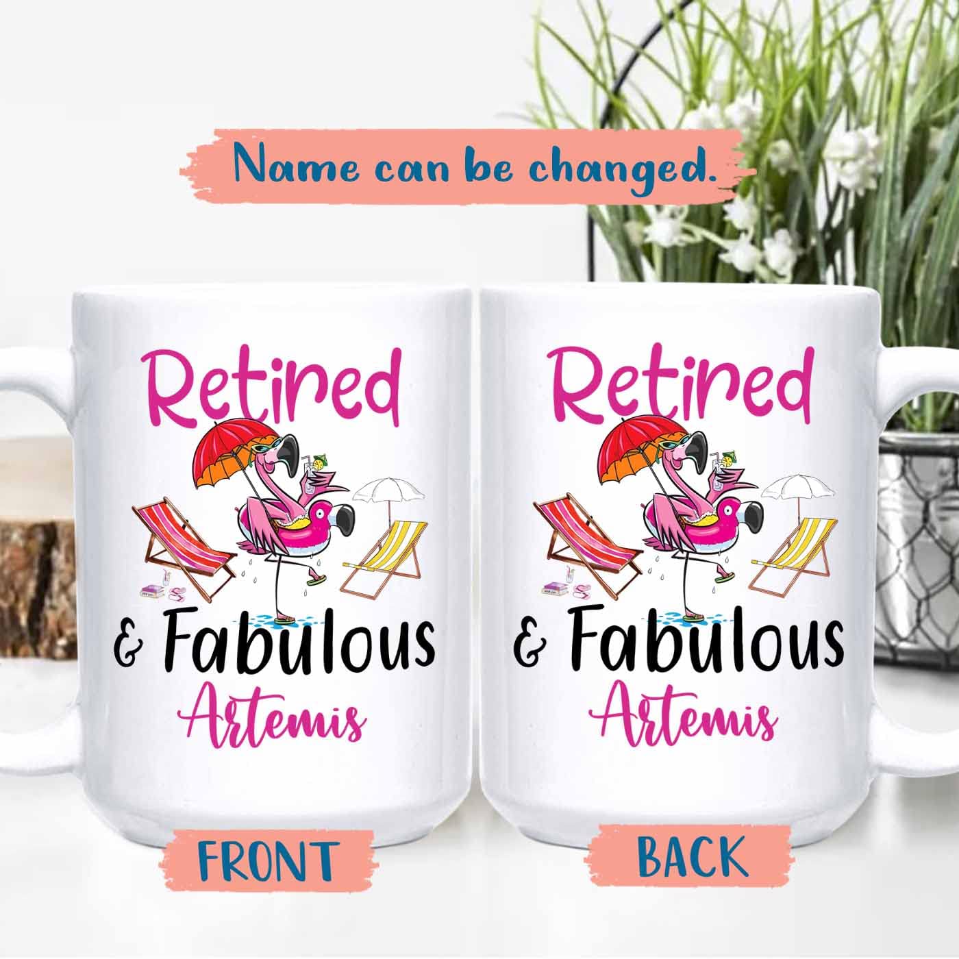 Personalized Choose Name Retired & Fabulous White Mug Gifts For Dad Mom, Retirement Travel Mugs Gift For Retiree Coworker, Custo