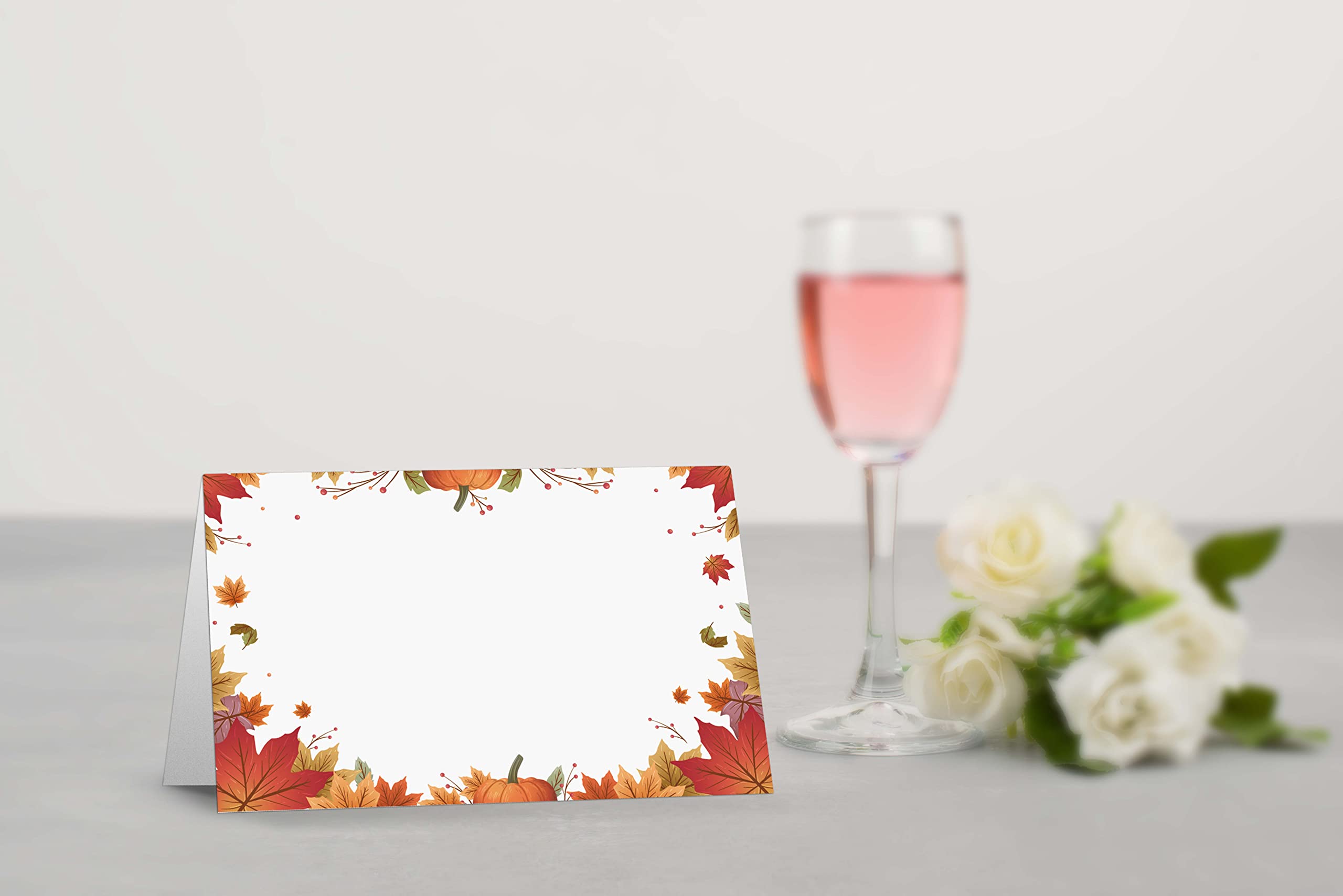Table Place Card, Fall Thanksgiving Themed Tent Style Cards, Pack Of 25 Half-Fold Reception Place Card With Pumpkin, Perfect For
