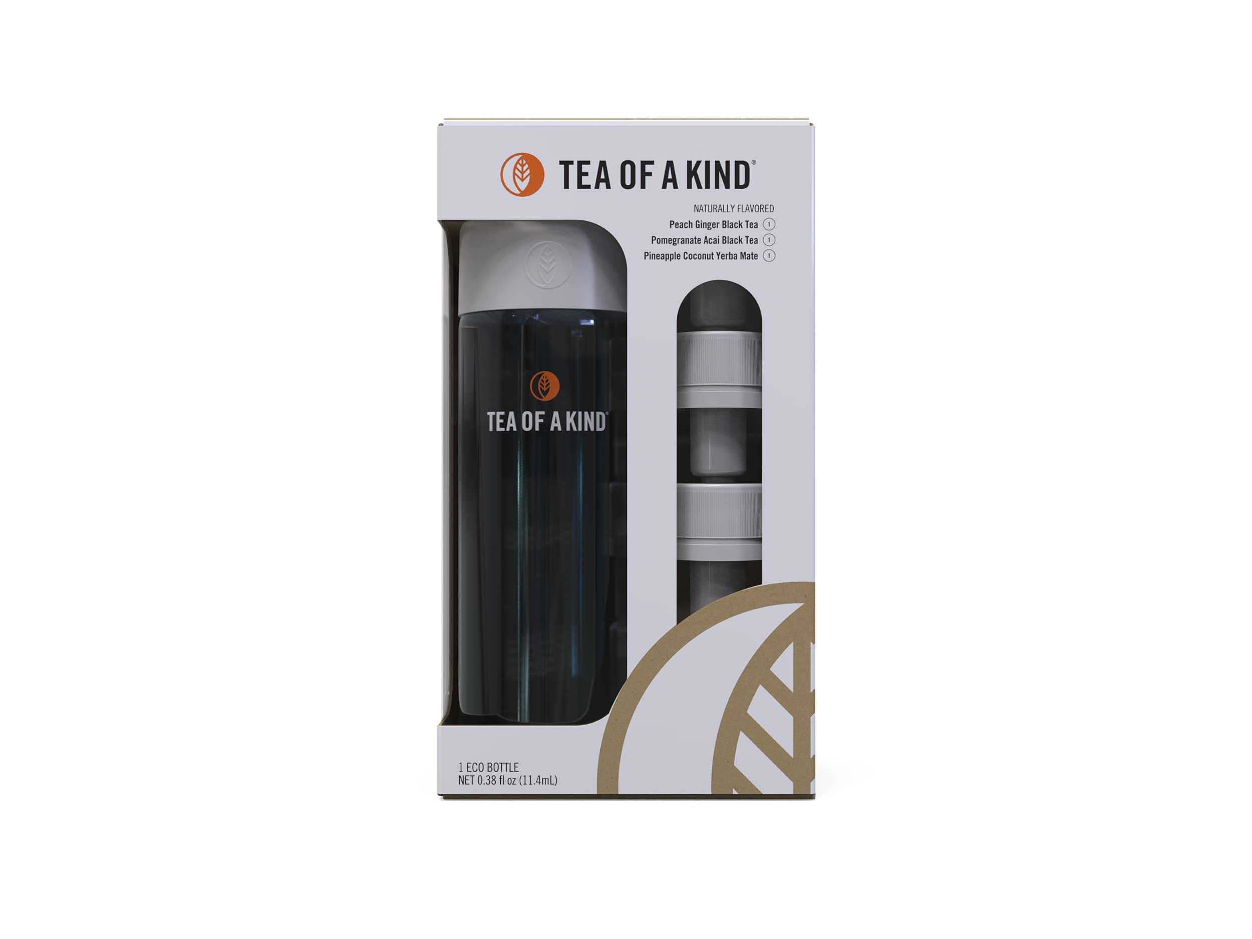 Tea Of A Kind Toak Reusable Water Bottle Starter Kit - Includes 3 Caps To Mix With Your Water, Portable Flavor Caps (Blue Bottle