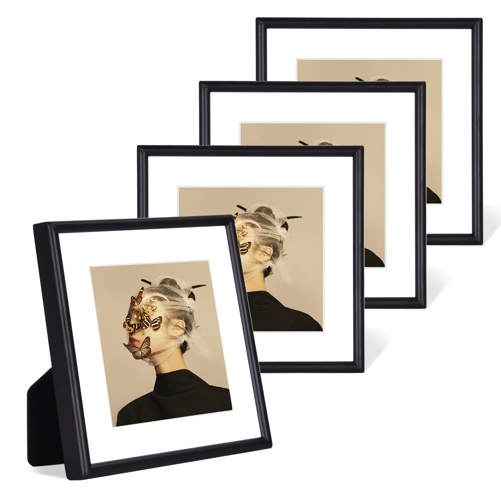 Fkvat 4X4 Picture Frame Set Of 4, Matted Black Simple Modern Thin Aluminum Metal Photo Frame Fits 3X3 With Mat Or 4X4 Without Ma