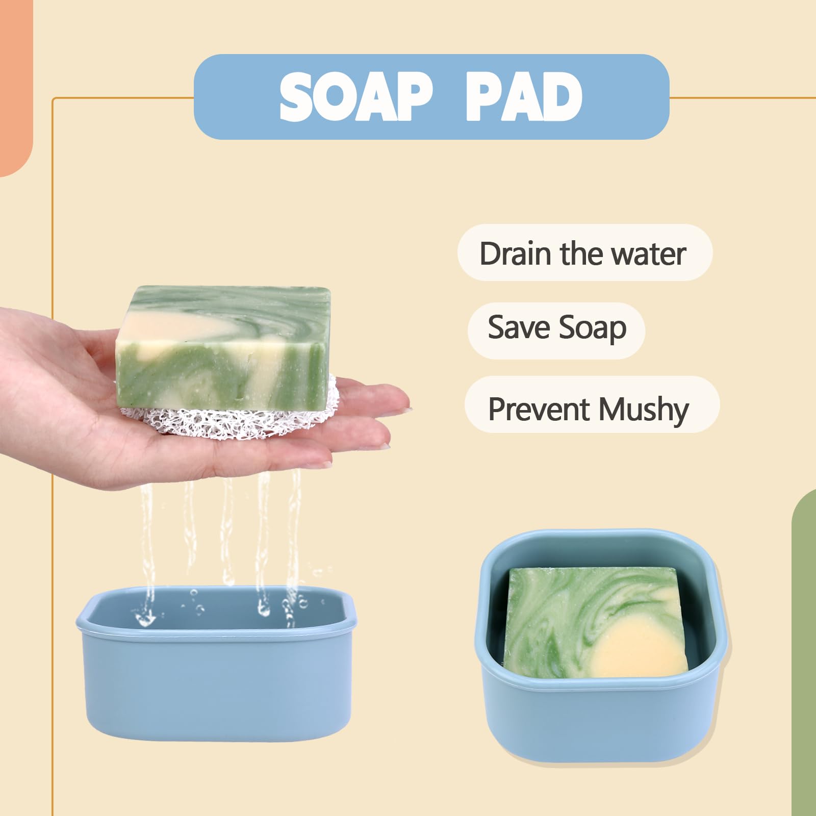 Puting Travel Soap Case, Square Silicone Travel Soap Container, Leakproof Soap Holder With Lid, Shatterproof Shampoo Bar Holder