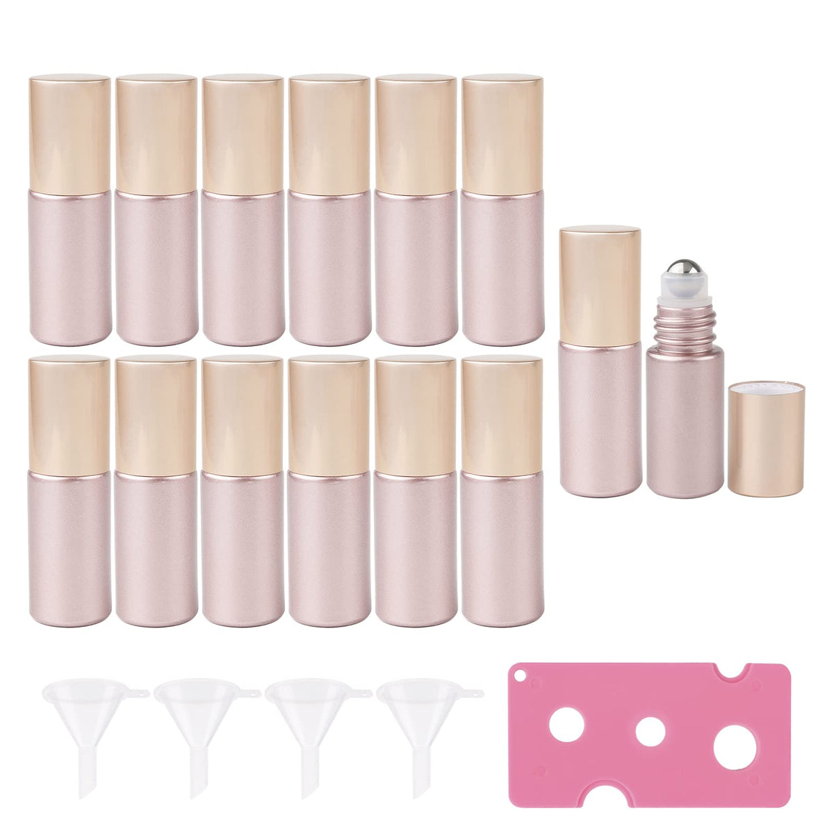 Kesell 14 Pack 5Ml Roller Bottles Matte Rose Gold Empty Refillable Glass Sample Vial With Stainless Steel Balls For Essential Oi