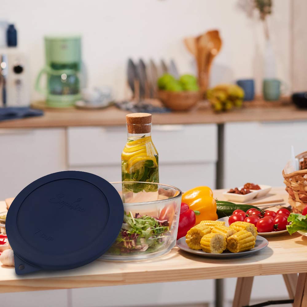 Sophico Round Silicone Storage Cover Lids Replacement for Anchor Hocking and Pyrex 7402-PC 6/7 Cup Glass Bowls (Container not Included) (Navy blue - 1 pack)