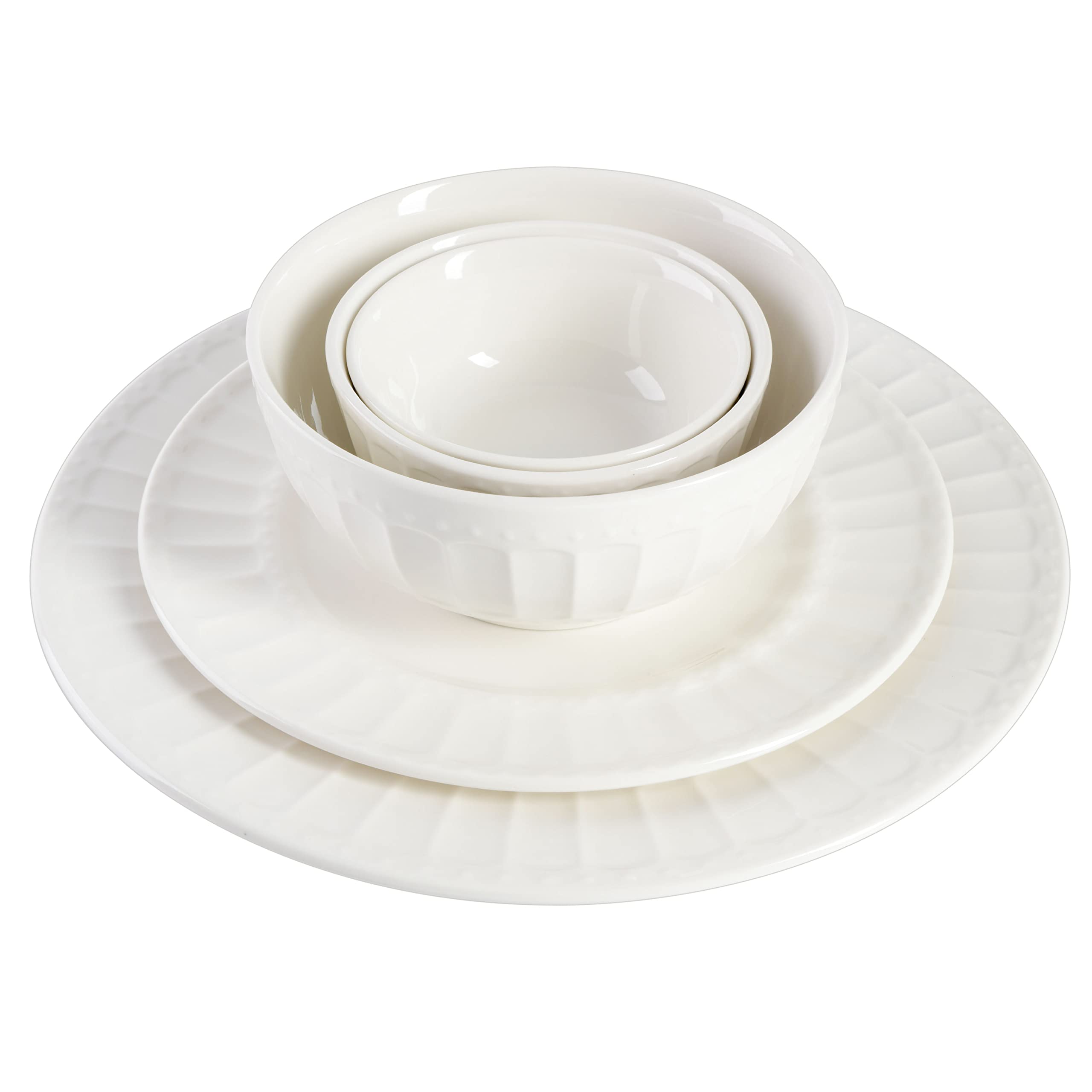 gibson Home Zen Buffet Porcelain Dinnerware Set, Service for 8 (40pcs), White (Embossed)