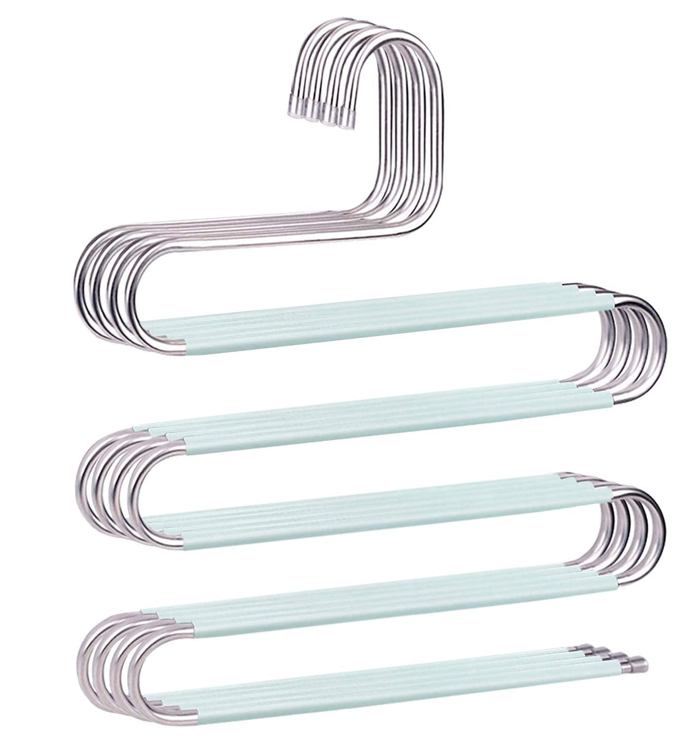 Devesanter Pants Hangers Space Save Non-Slip 4 Pack S-Shape Trousers Hangers Stainless Steel Clothes Hangers Closet Storage Orga