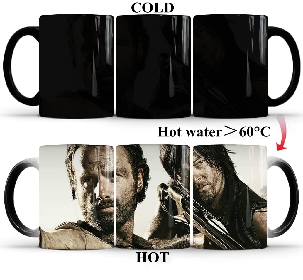 Aigori Rick And Daryl, The Walking Dead Coffee Mug(11Oz), Heat Sensitive Color Changing Coffee Mug, Twd Gift For Men Women Hallo