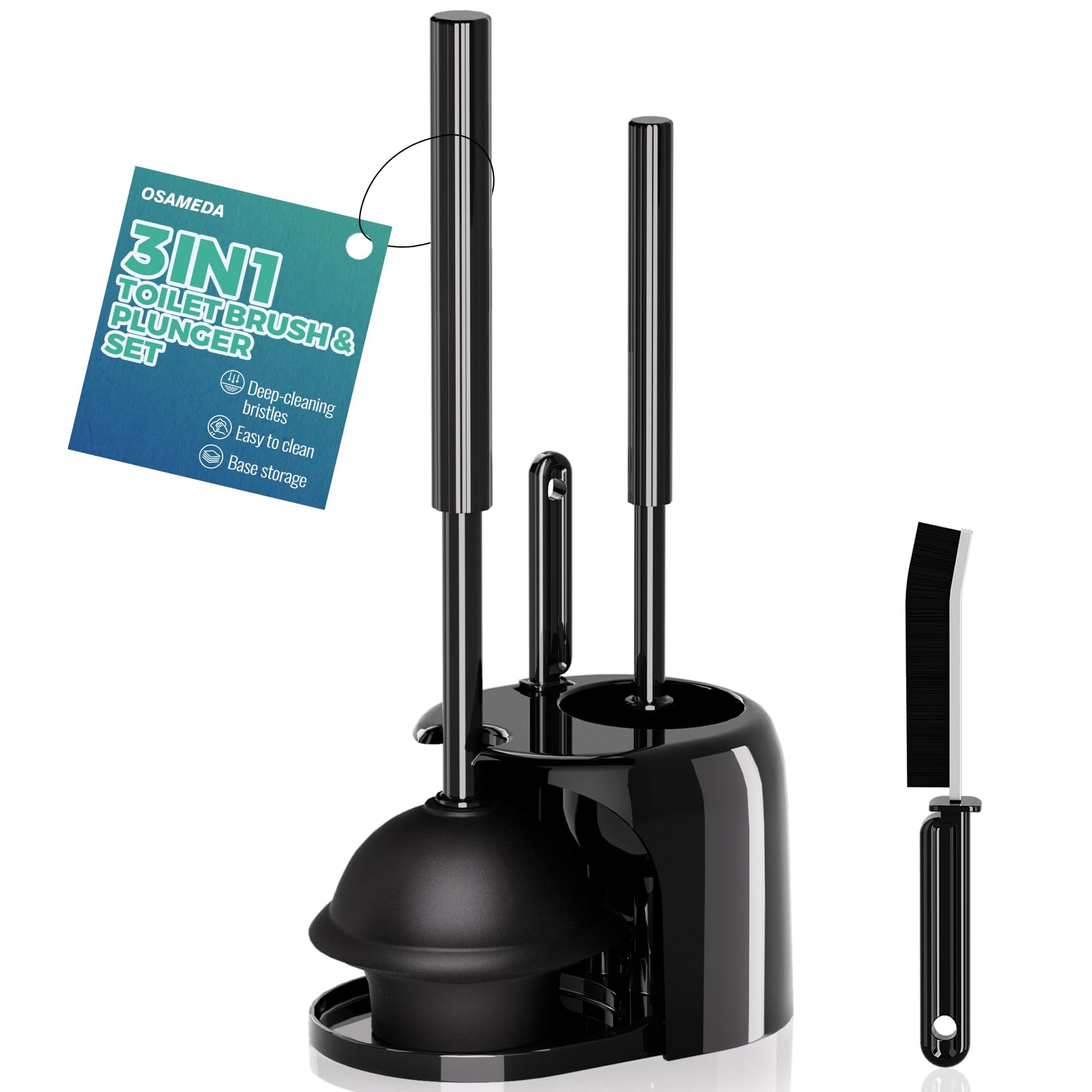 3 in 1 Toilet Brush and Plunger Set with Crevice Cleaning Brush, Toilet Plunger and Brush Set with Extra Long Handle, Plungers f