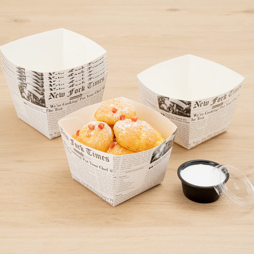 Restaurantware Bio Tek 4.3 X 4.3 X 3.2 Inch Snack Boxes 200 Pe Coating Treat Boxes - Sturdy Disposable Newsprint Paper French Fr