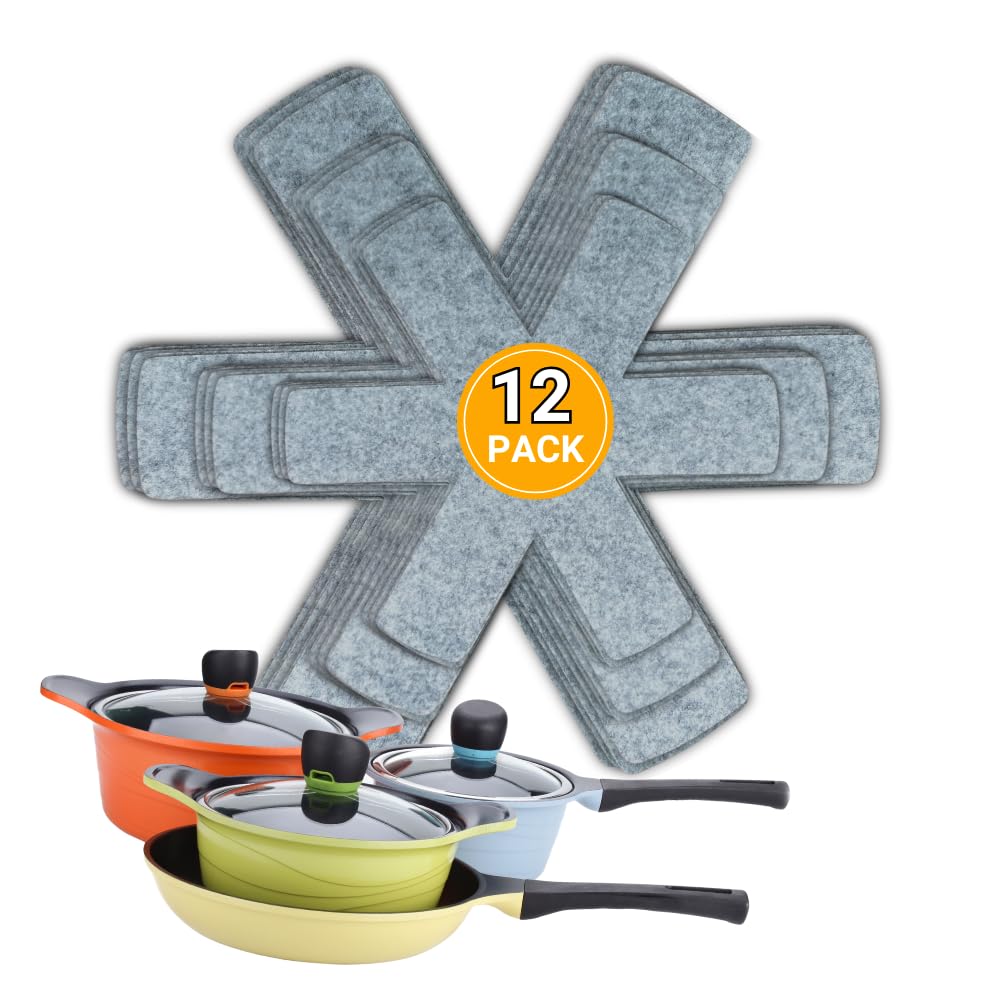 Savuk Pan And Pot Protector For Stacking Set Of 12 And 3 Different Sizes Separator Storage Saver Large Thicker Felt Material Pre