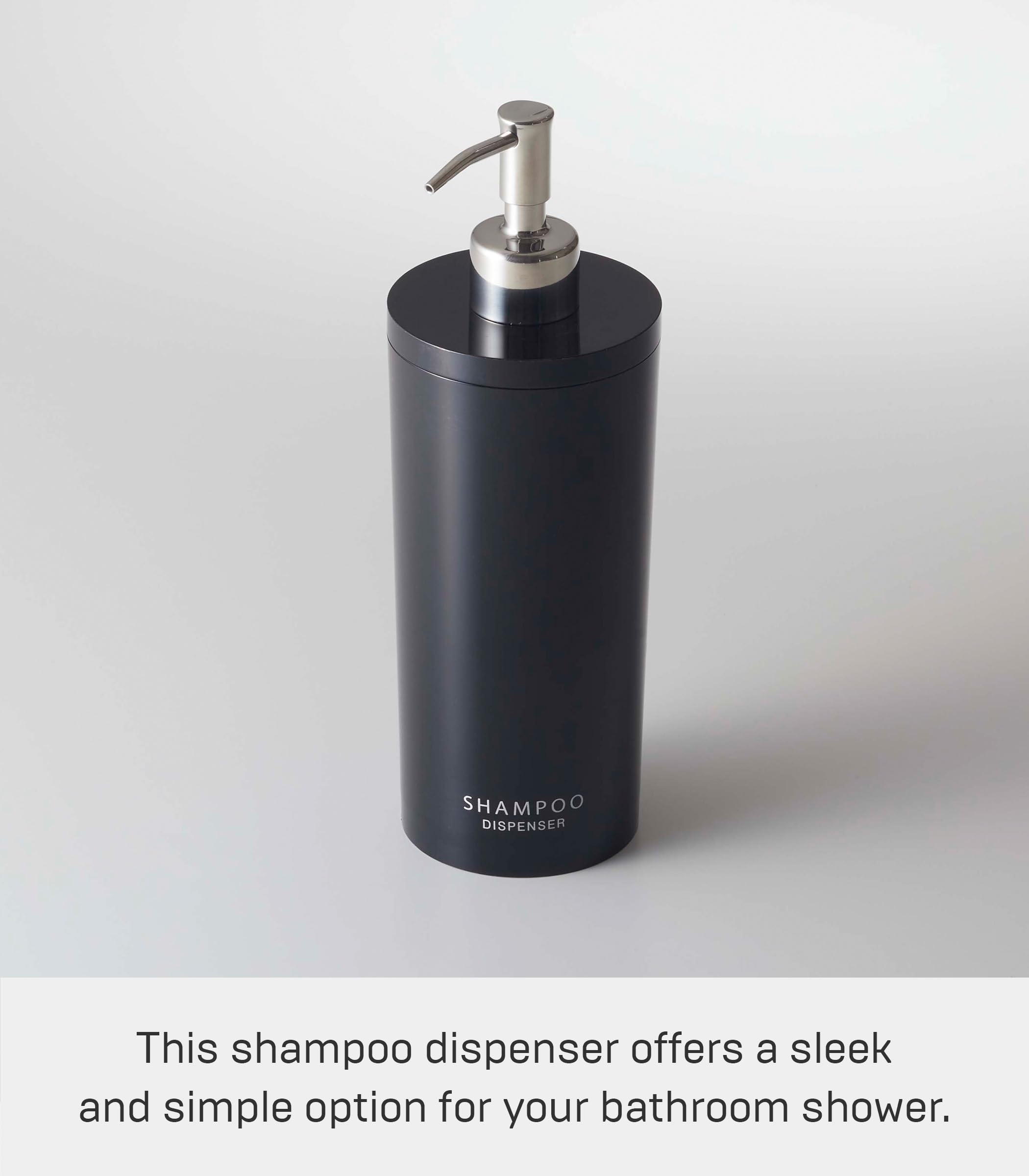 Yamazaki 2929 Tower Shampoo Dispenser Contemporary Bottle Pump For Shower, Round, Black & Silver
