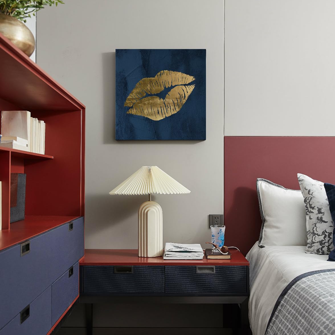 7Canvas Navy Blue And Gold Wall Decor Fashion Lip Canvas Wall Art Glam Lip Poster Sexy Painting Designer Picture For Bedroom Bat