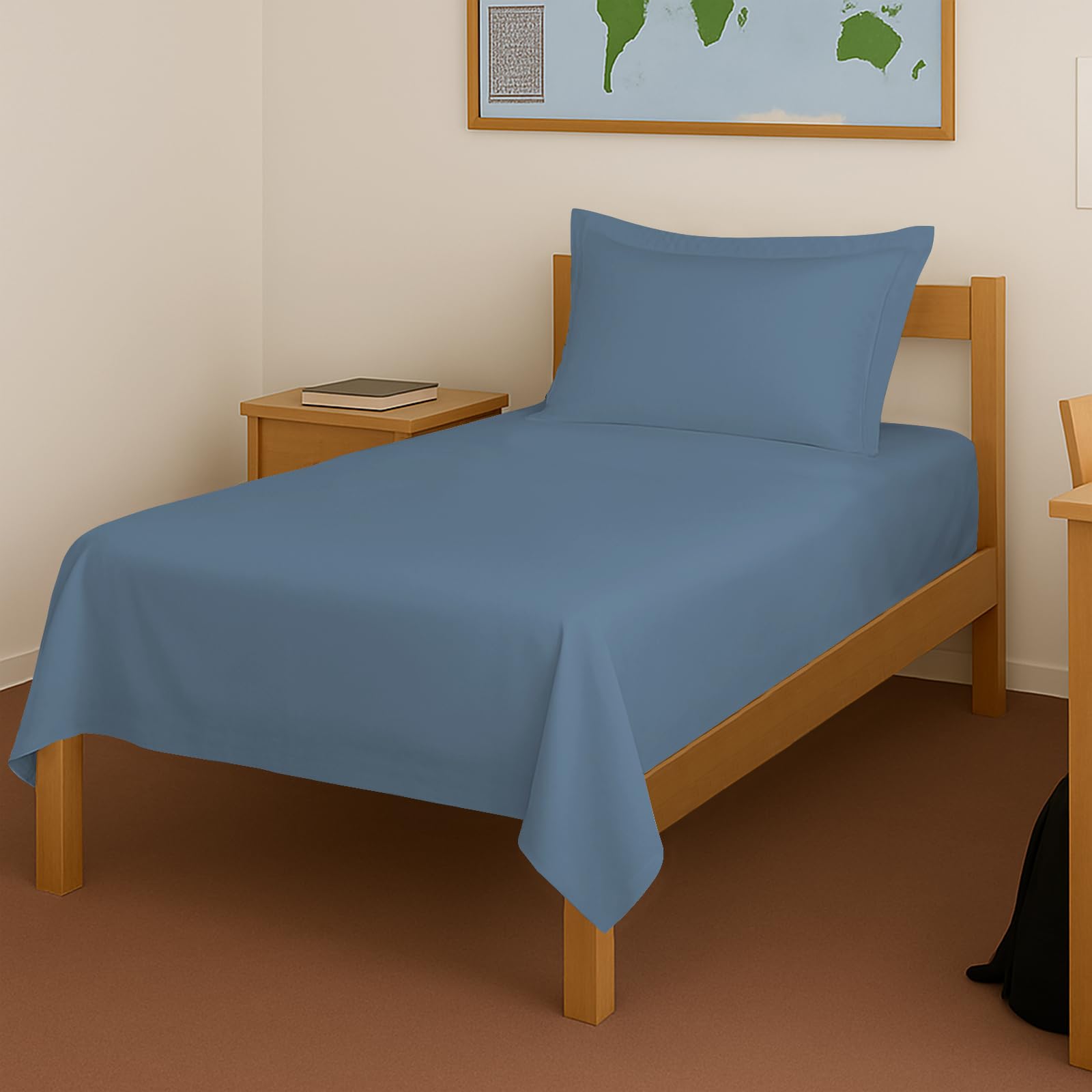 Pizuna 100% Cotton Bedsheet Single Dusty Blue, 400 Thread Count Long Staple Combed Cotton Flat Bedsheets 60 X100 Inches With 1 P