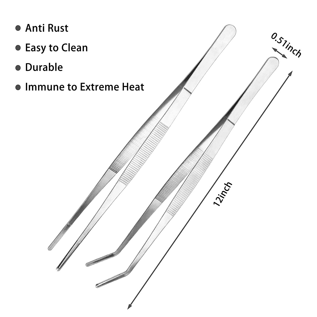 Kitchen Tweezers Long Tweezers Set, Leefone 2 Pcs 12 Inch Stainless Steel Food Tweezers With Precision Serrated Tips For Cooking